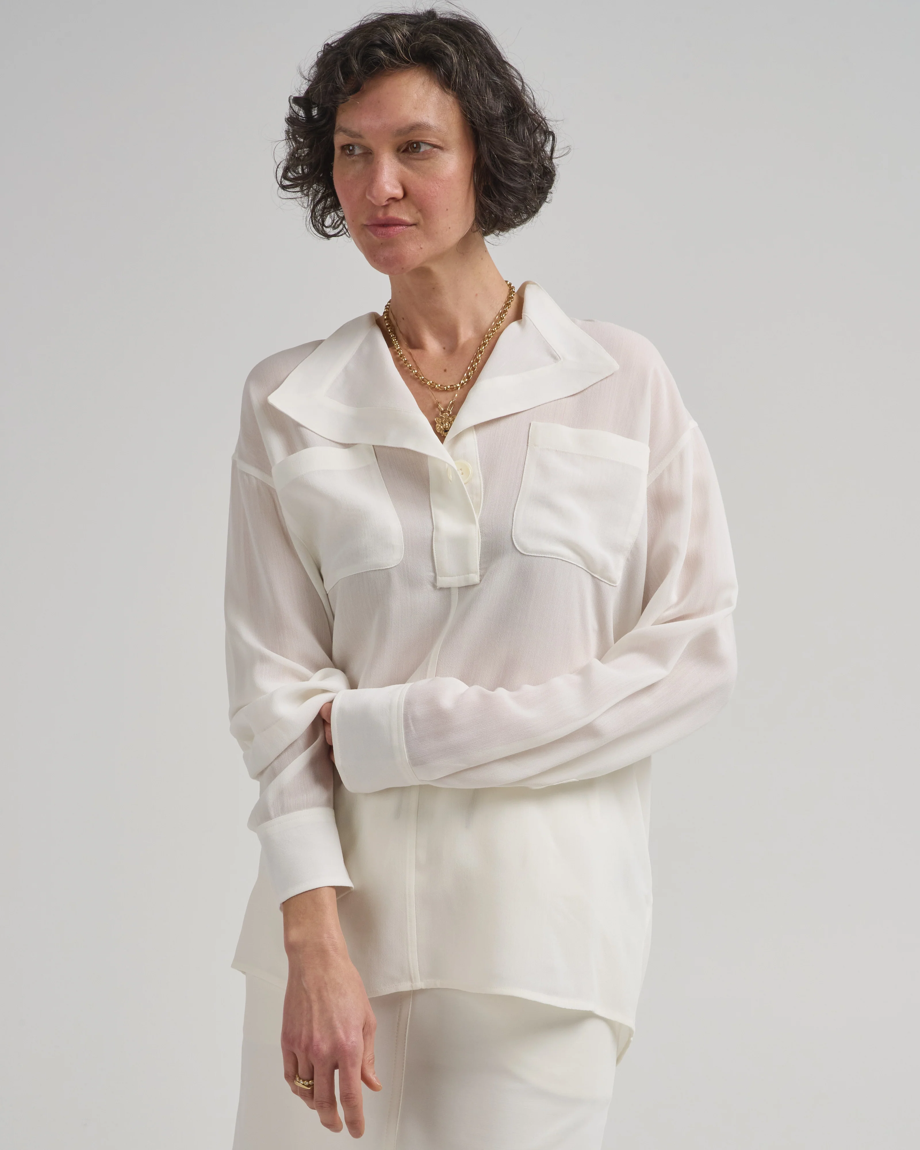 overlapping collar blouse - Image 3