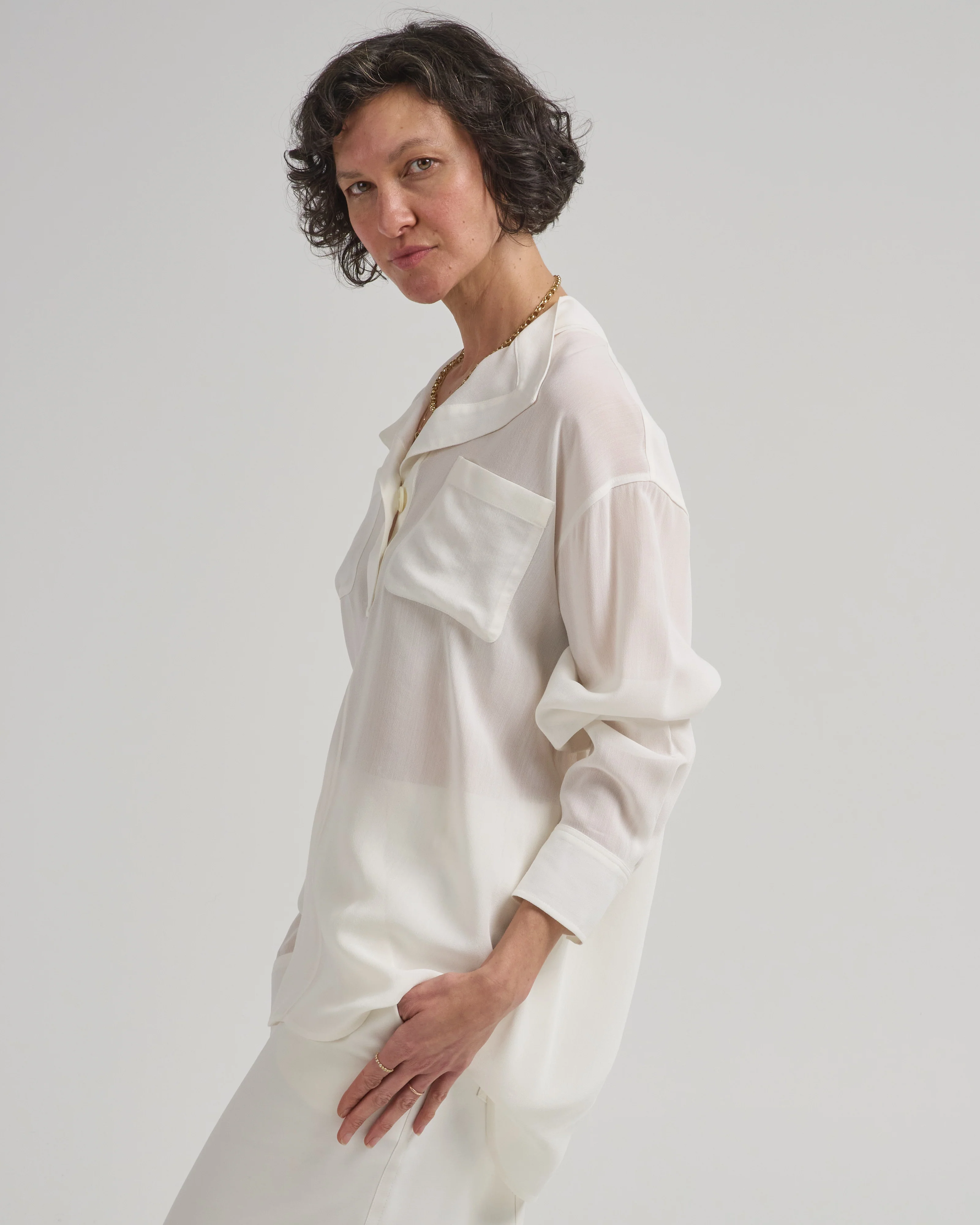 overlapping collar blouse - Image 4