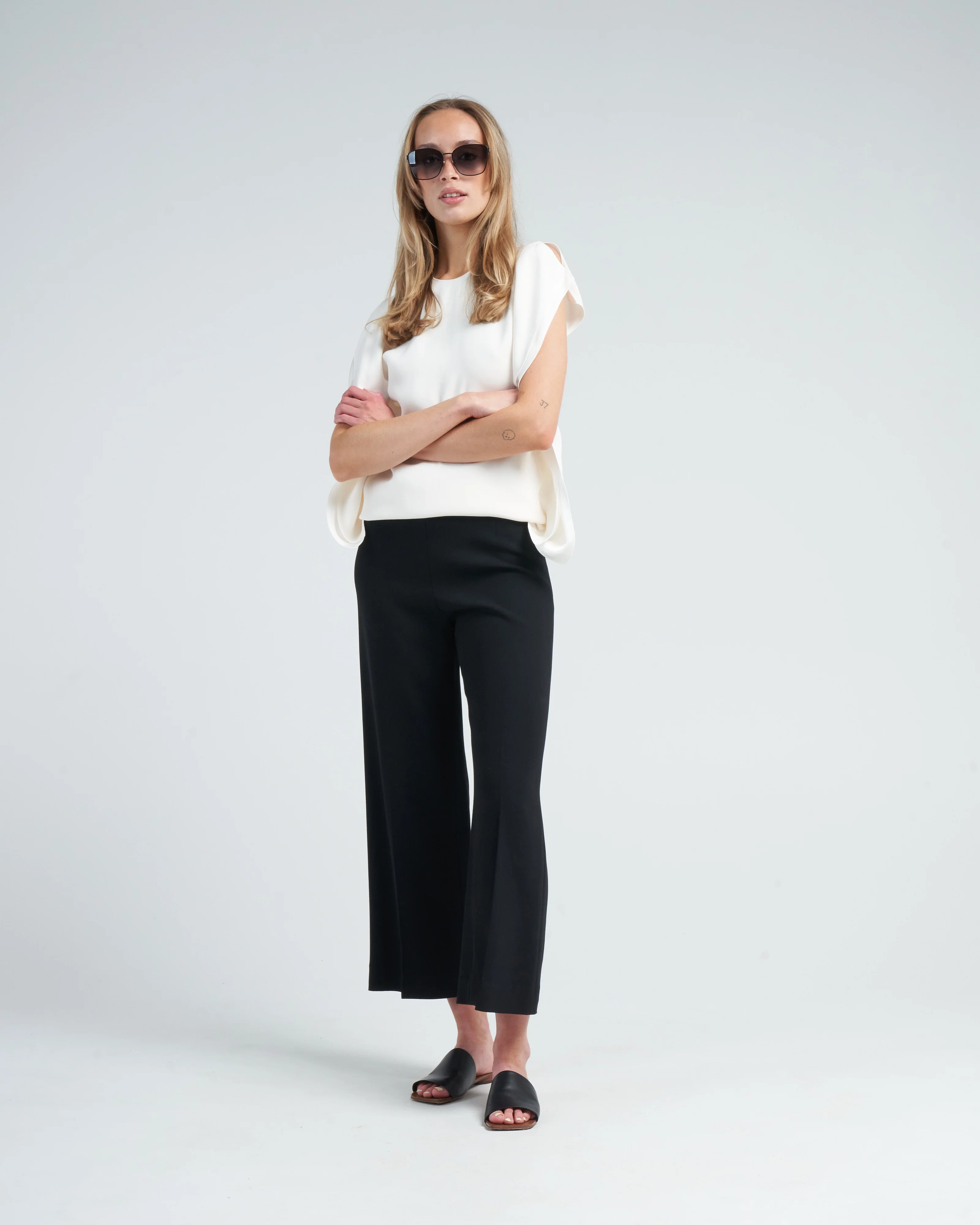 side drape crepe top - macadamia - Image 2