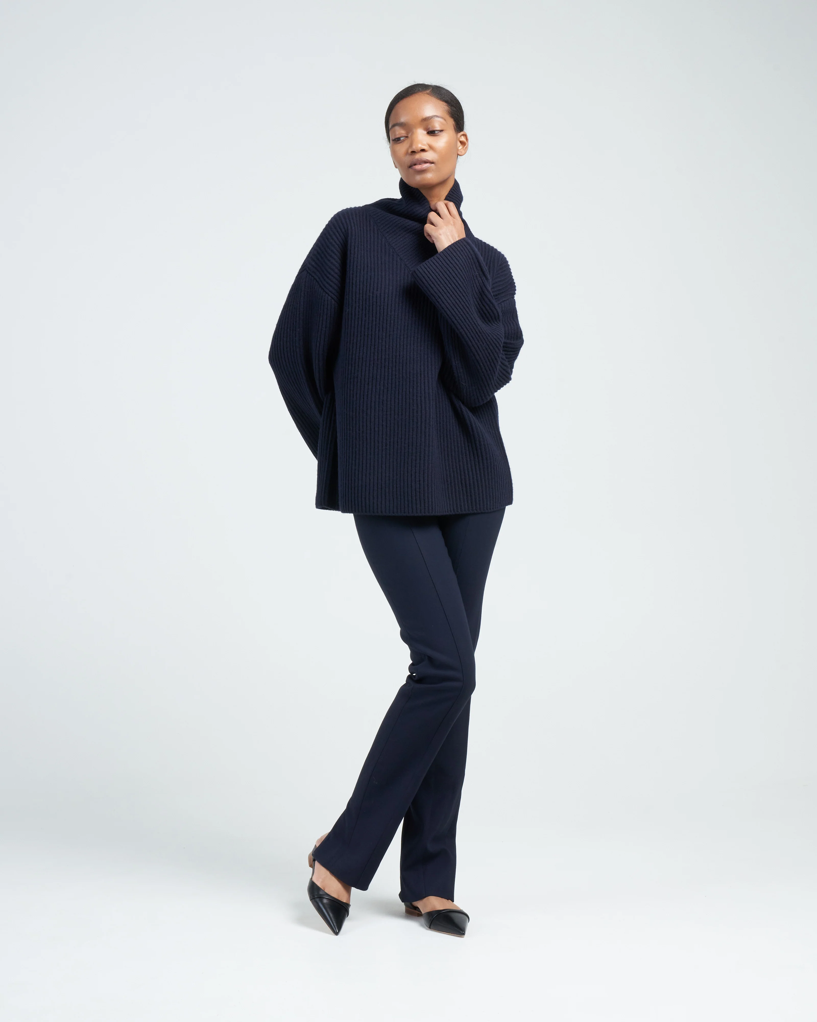 wrapped-neck knit - navy - Image 2