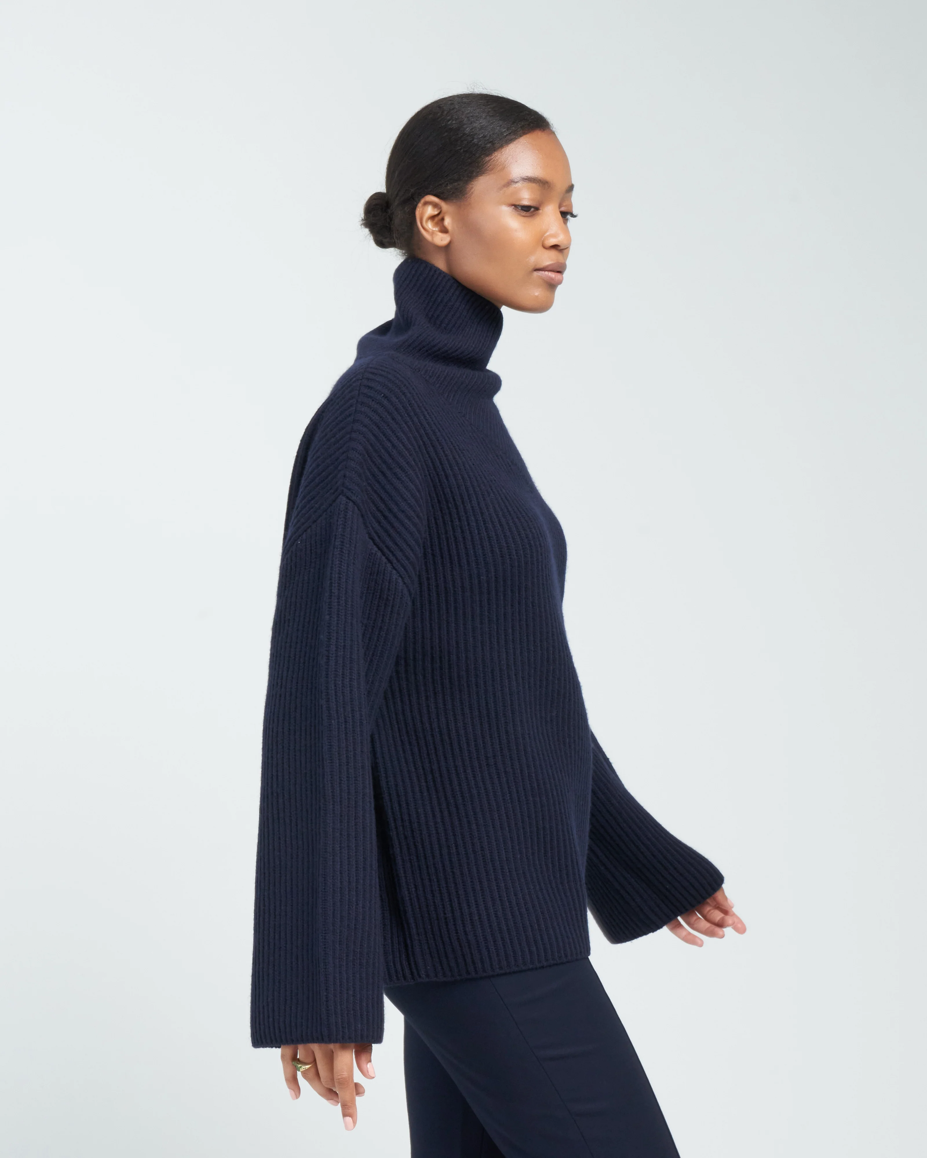 wrapped-neck knit - navy - Image 3
