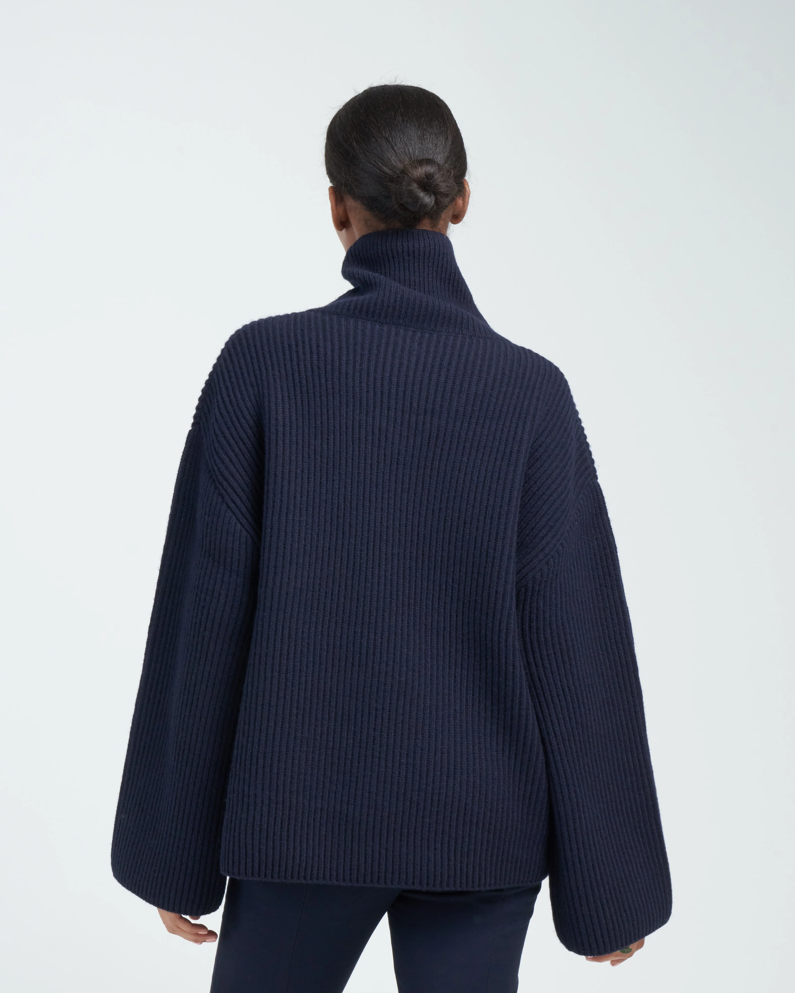 wrapped-neck knit - navy - Image 4