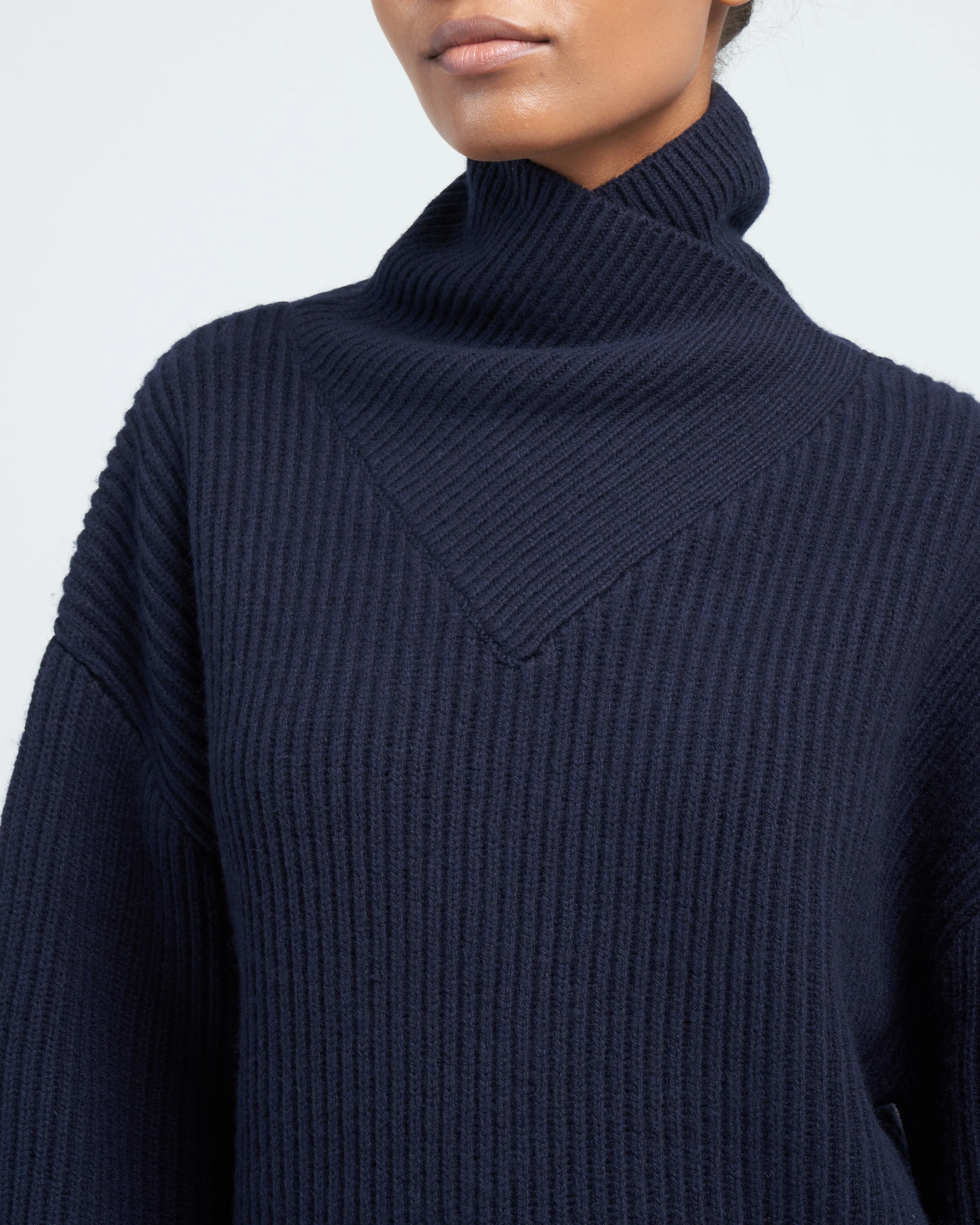 wrapped-neck knit - navy - Image 5
