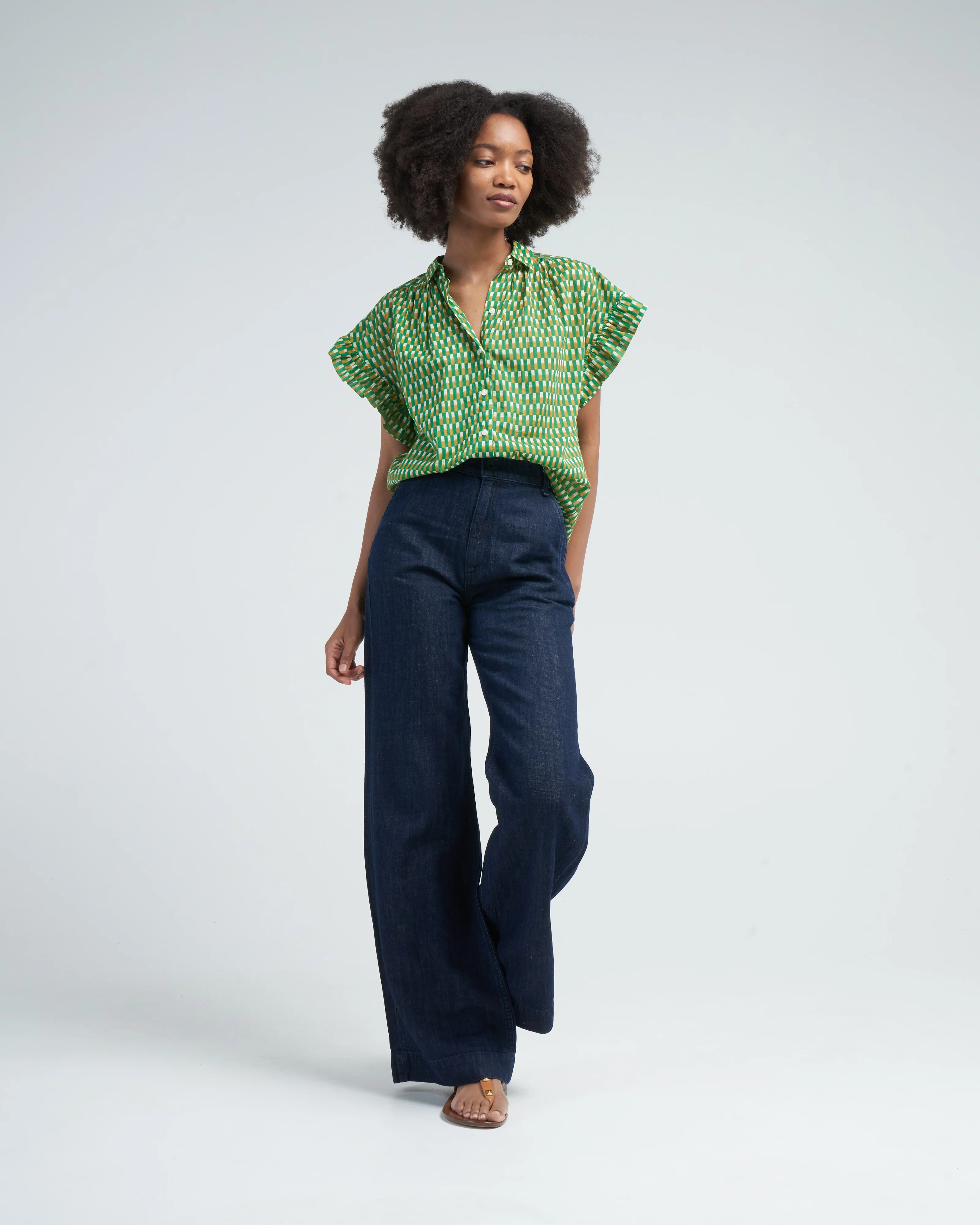marianne b ruffle sleeve shirt - peridot paver - Image 2