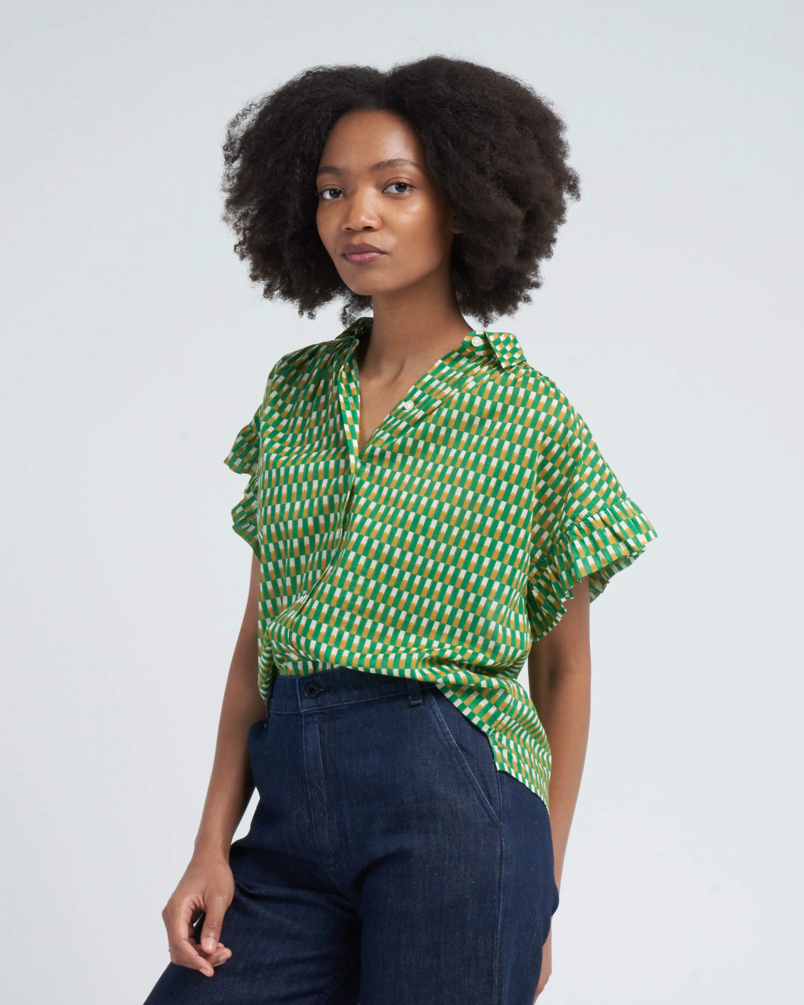 marianne b ruffle sleeve shirt - peridot paver - Image 3