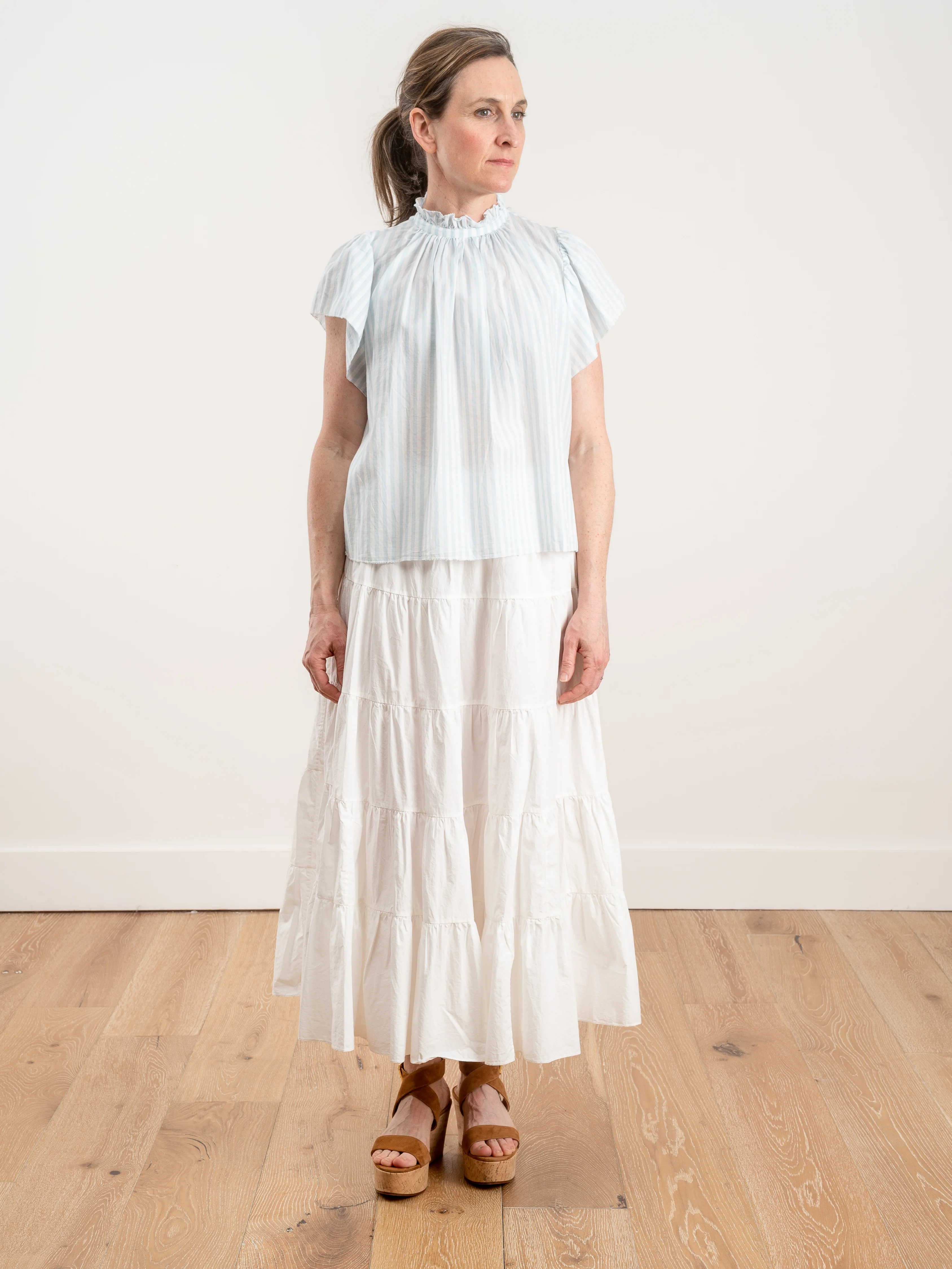 carla high neck shirt - blue stripe - Image 2