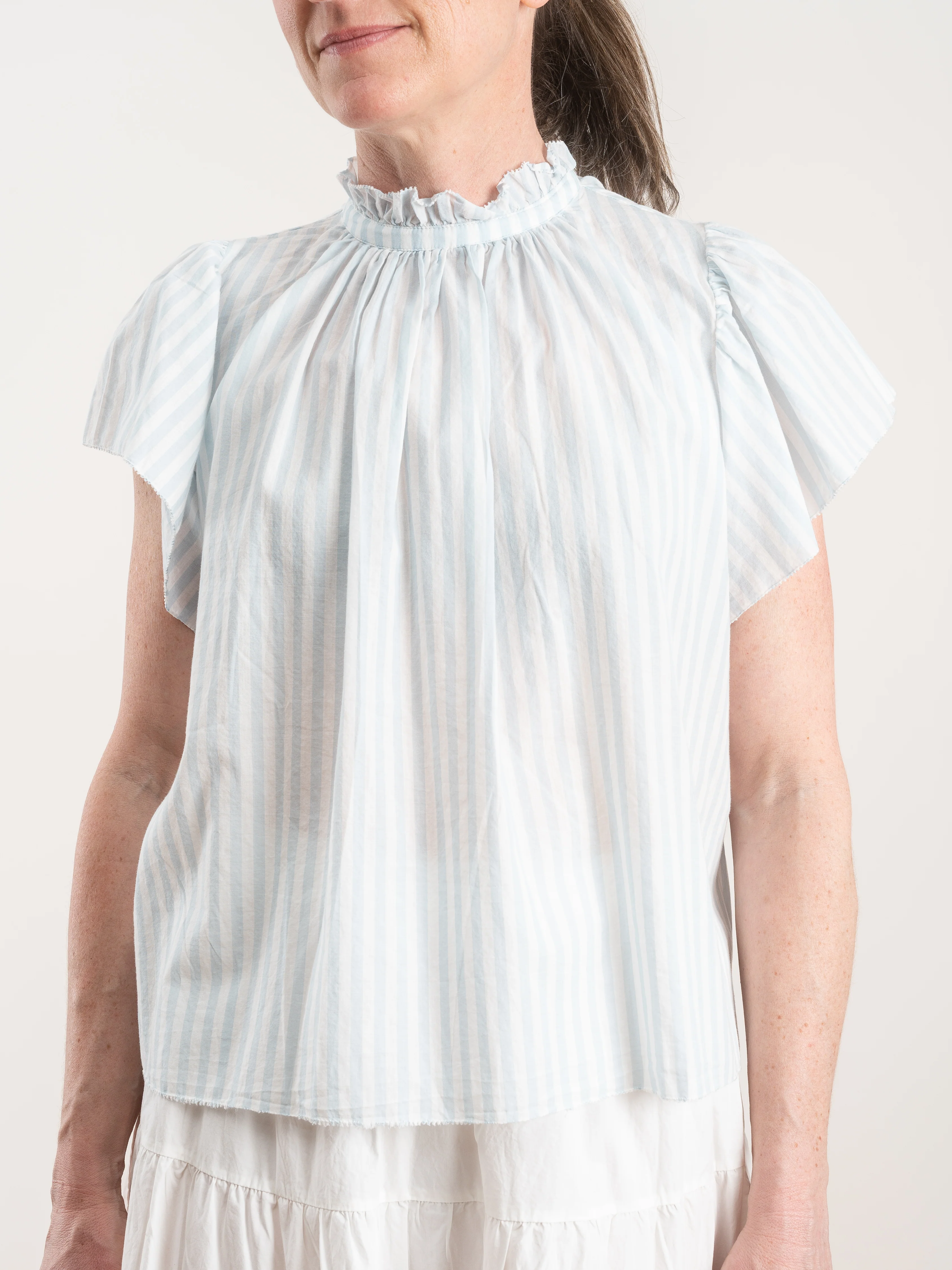 carla high neck shirt - blue stripe - Image 3