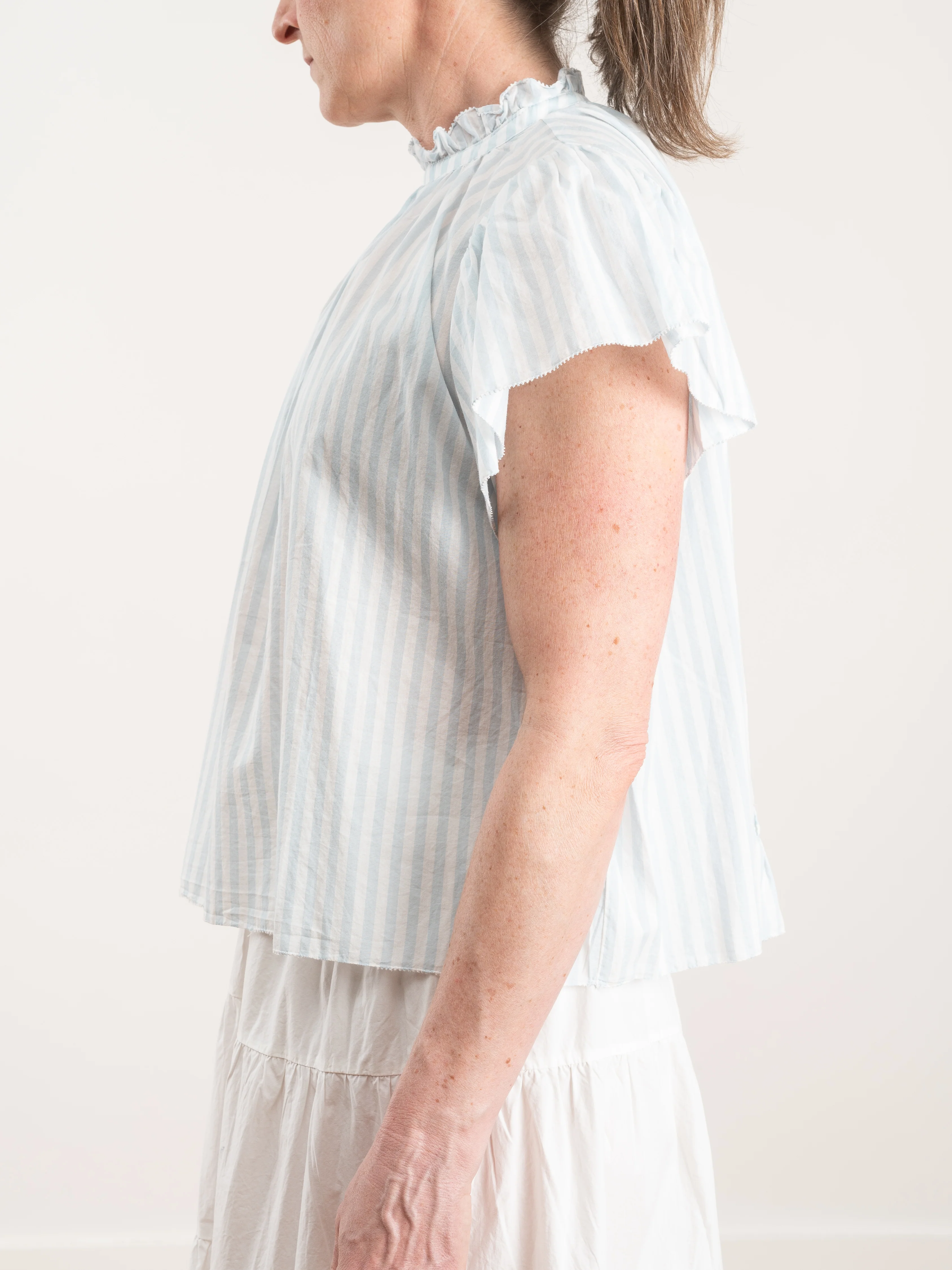 carla high neck shirt - blue stripe - Image 4
