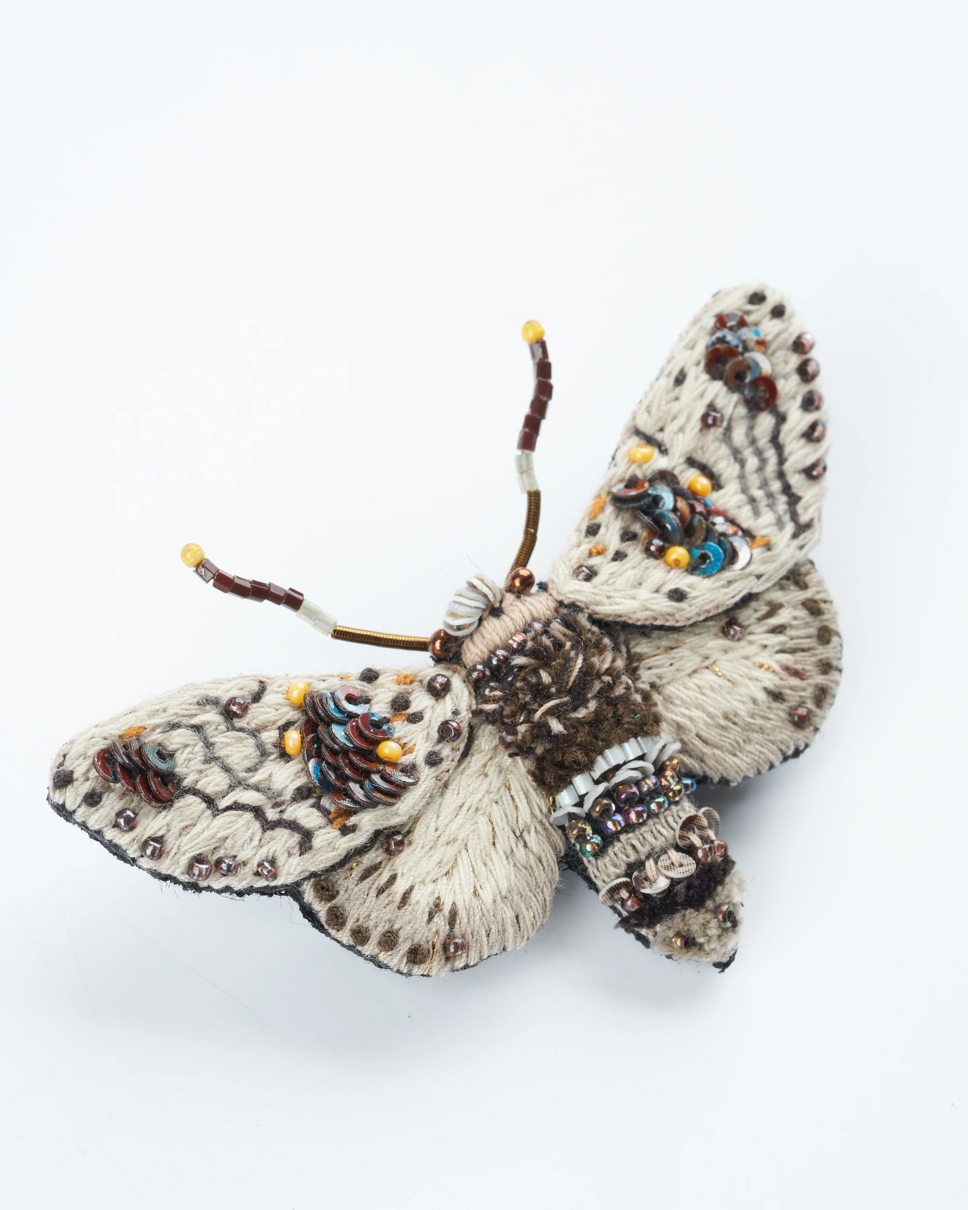 alder kitten moth brooch - embroidery