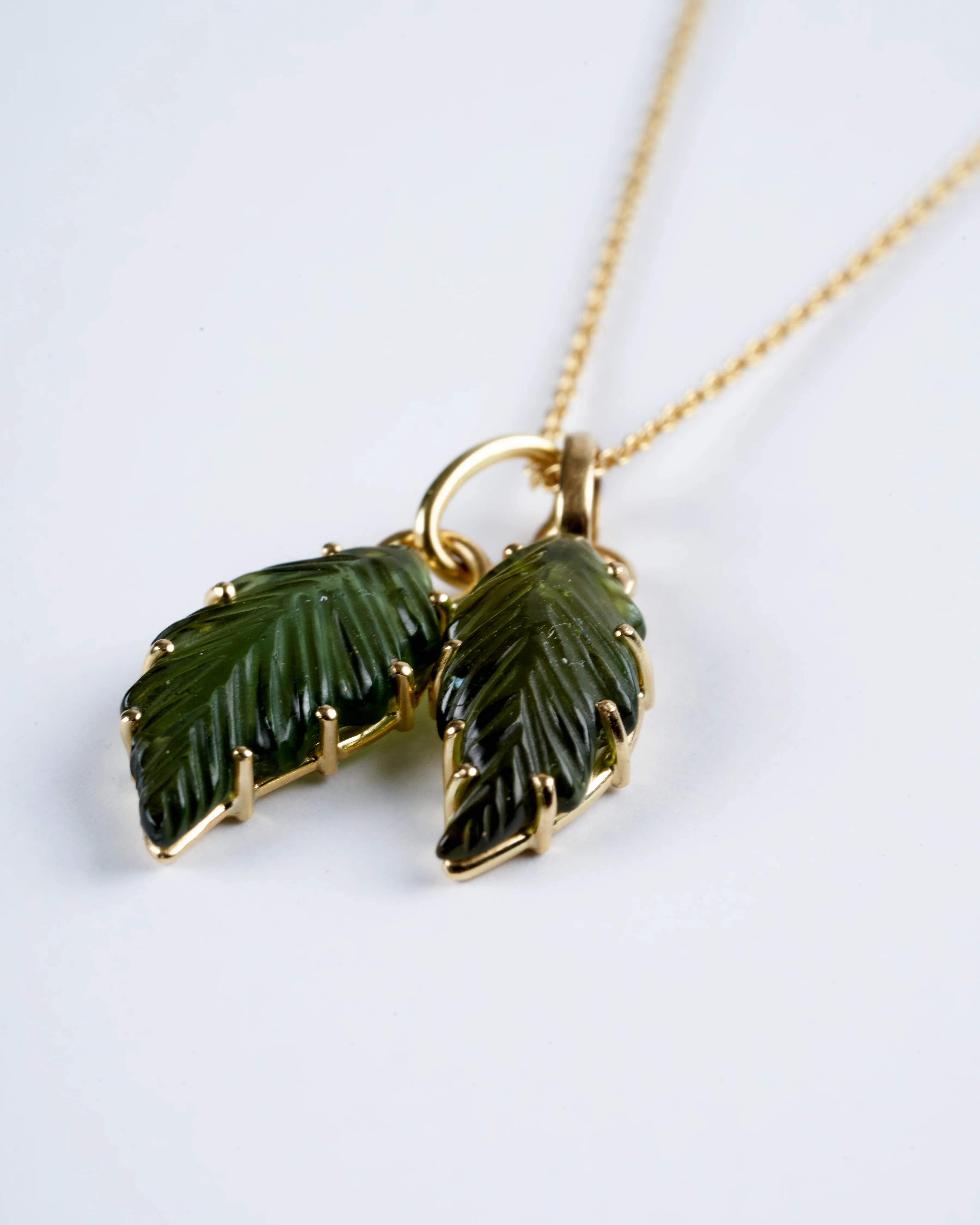handcarved leaf pendant - green tourmaline - Image 2