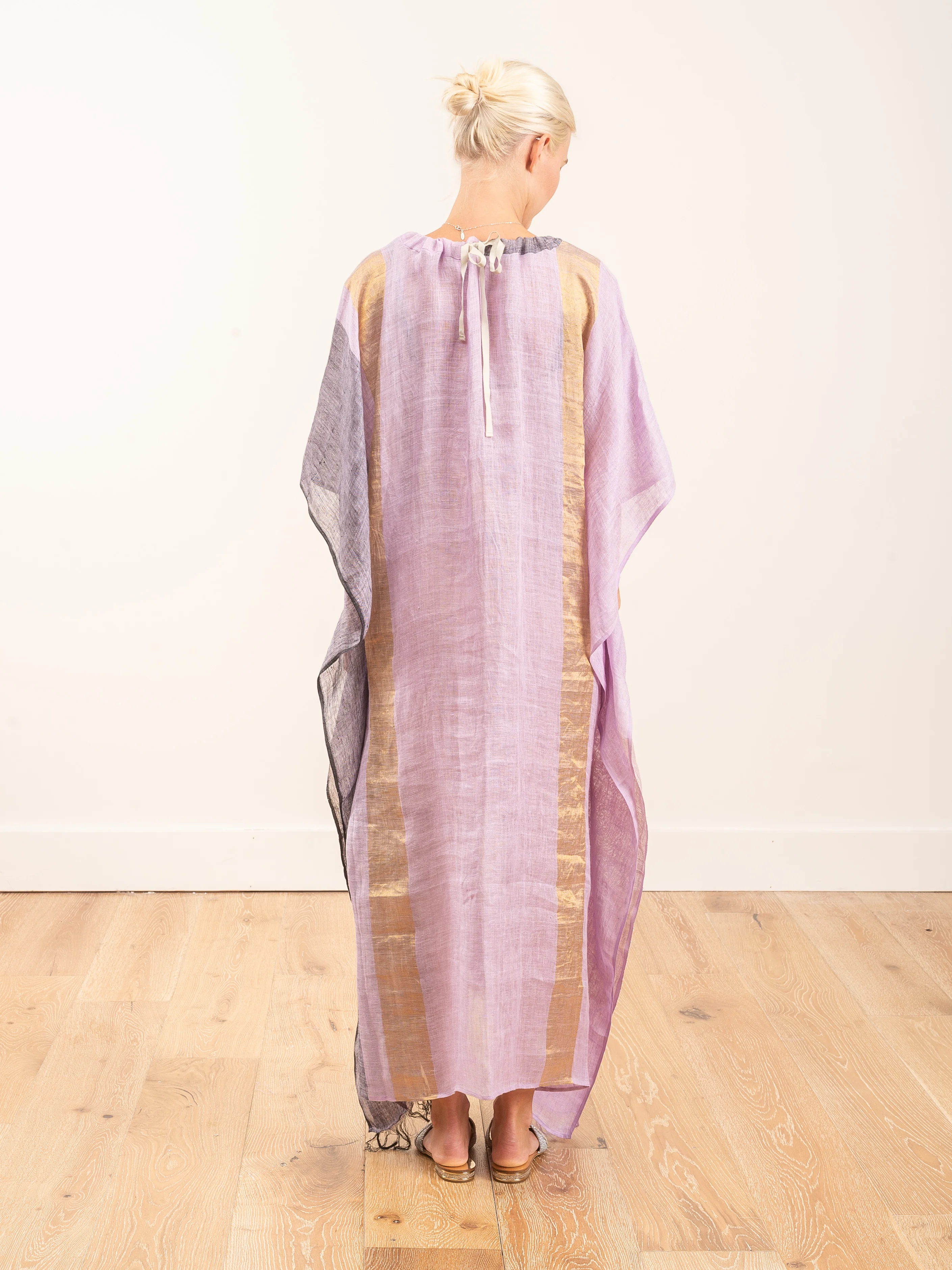 linen metallic caftan - lavender/gold/grey - Image 3
