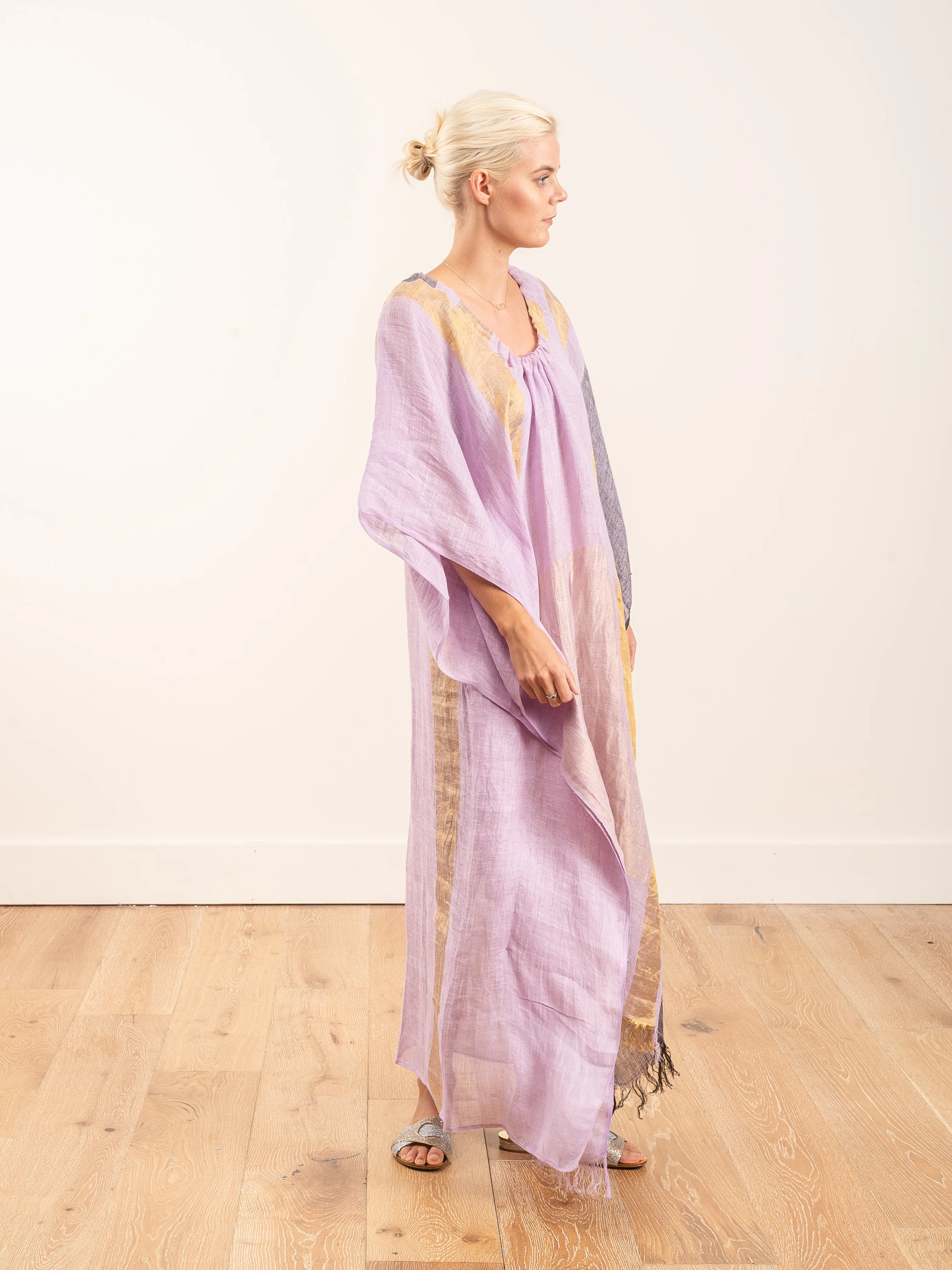 linen metallic caftan - lavender/gold/grey - Image 4