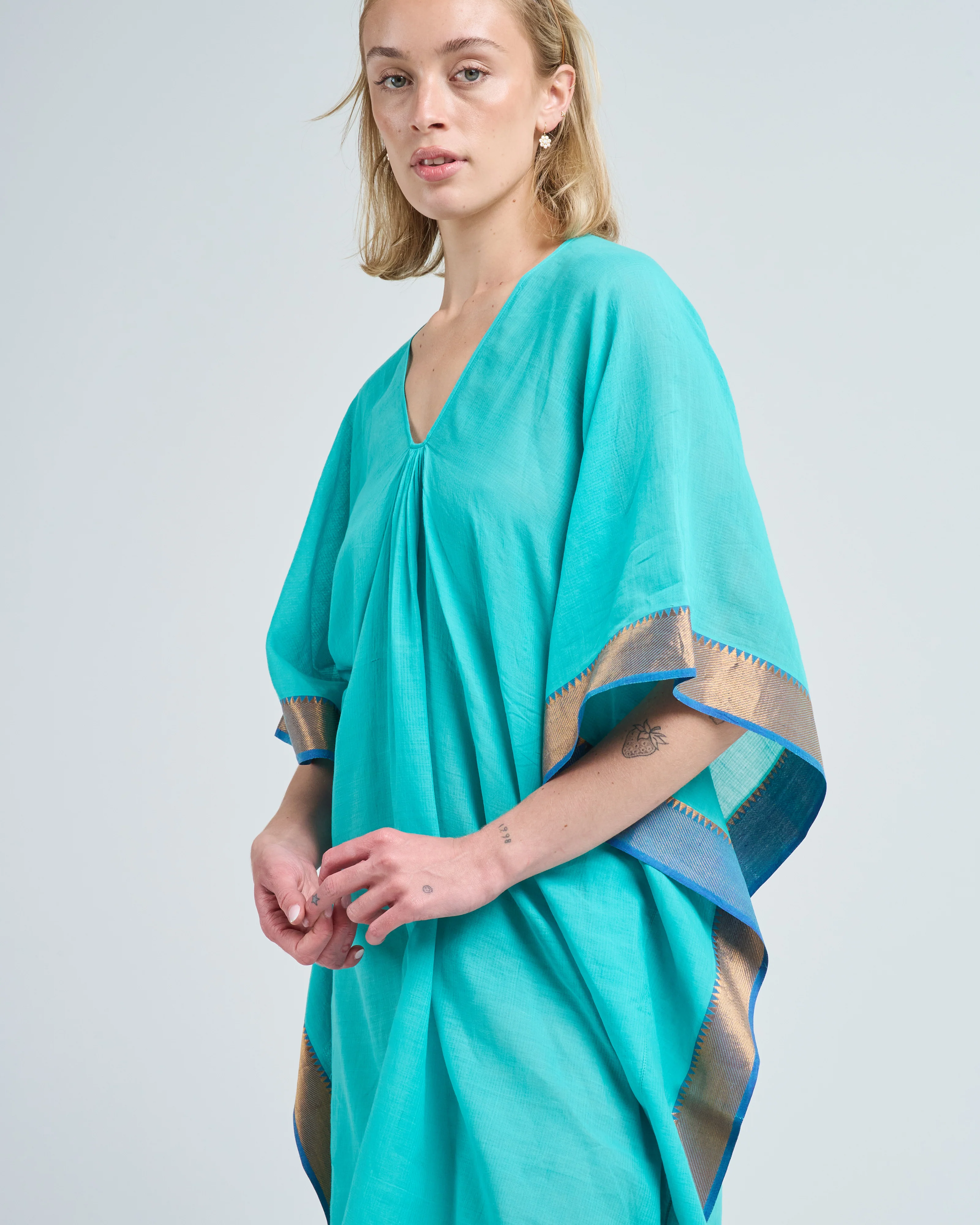 turquoise blue sari caftan - Image 2