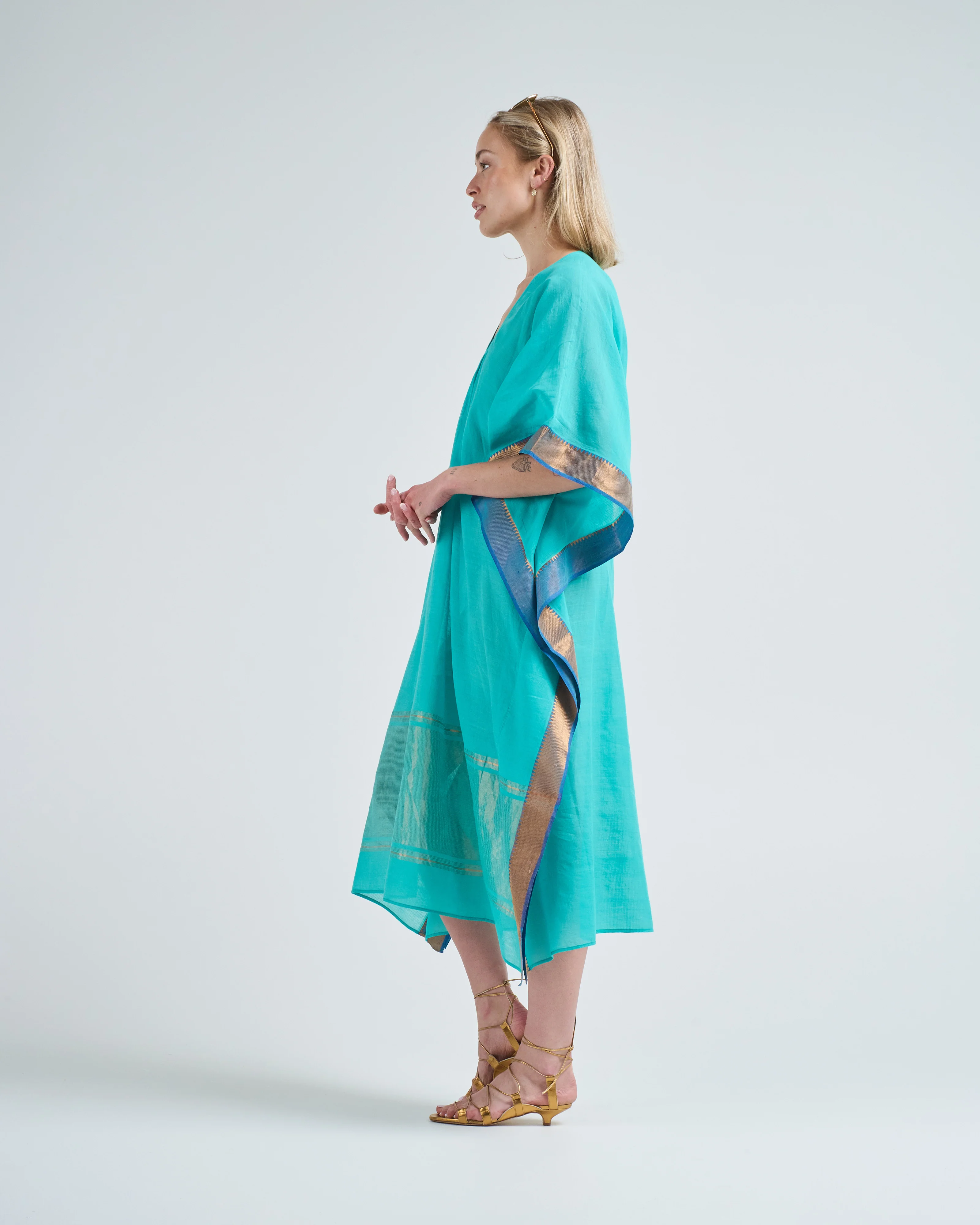 turquoise blue sari caftan - Image 3
