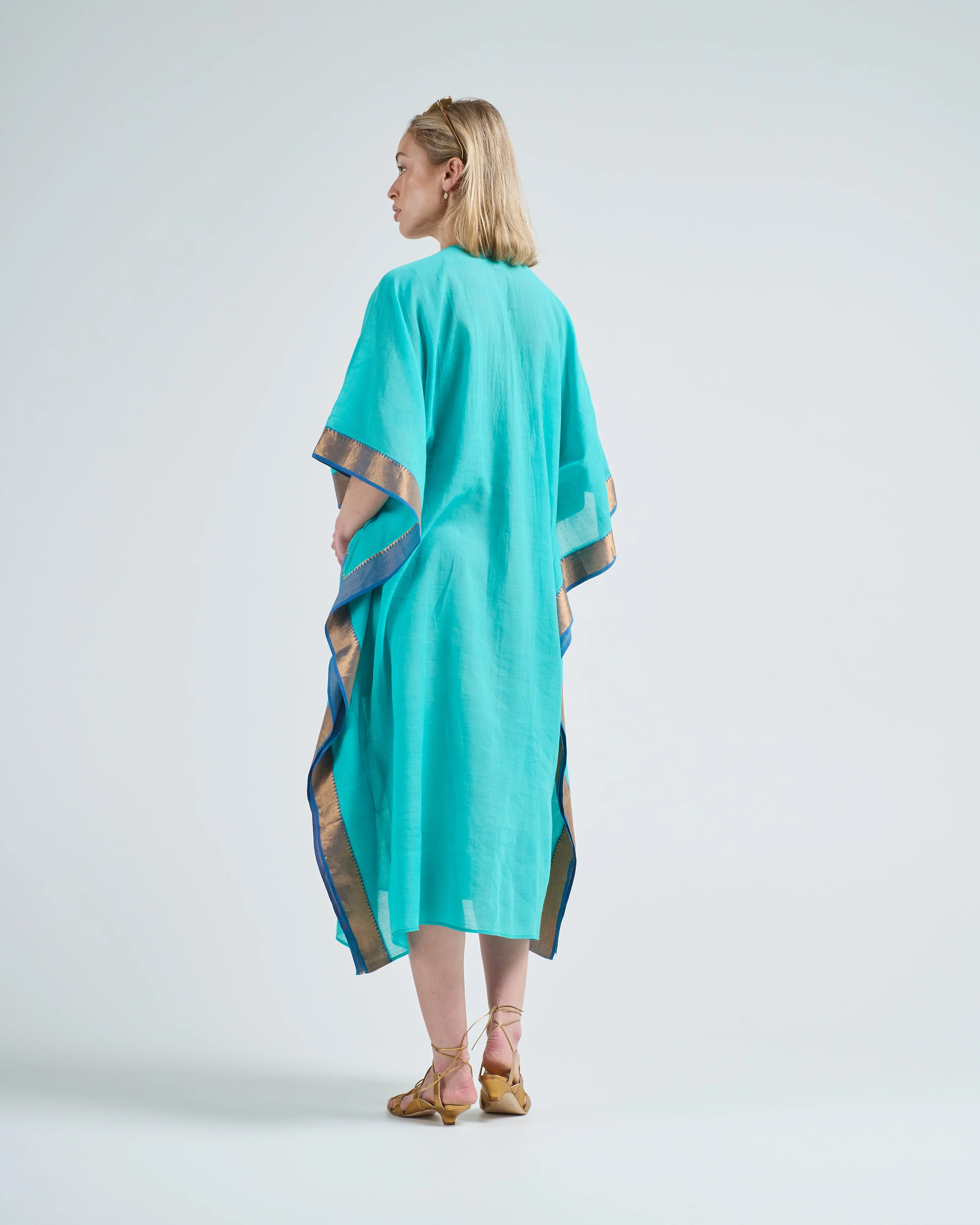 turquoise blue sari caftan - Image 4