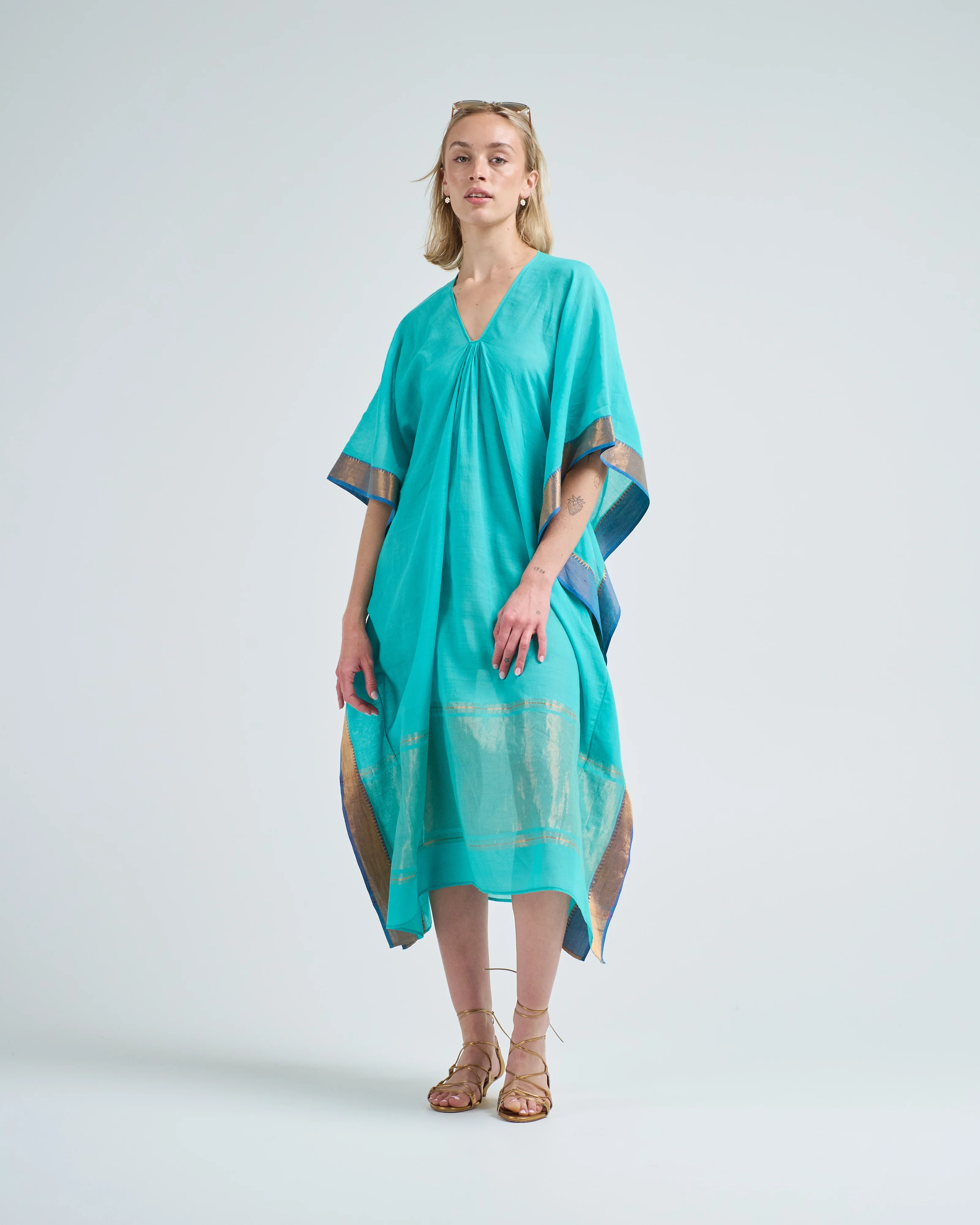turquoise blue sari caftan - Image 5