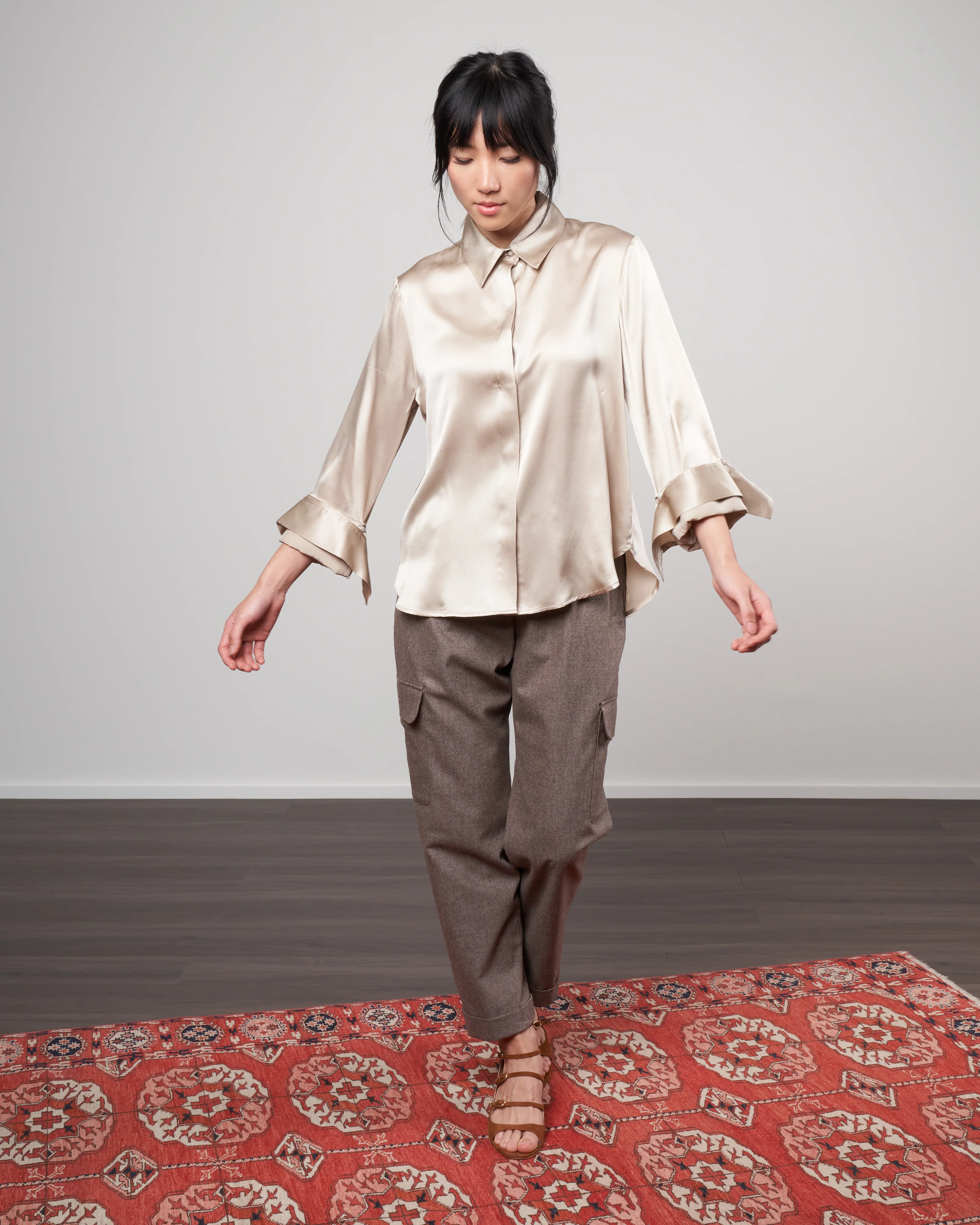 the boyfriend charmeuse shirt - champagne - Image 2