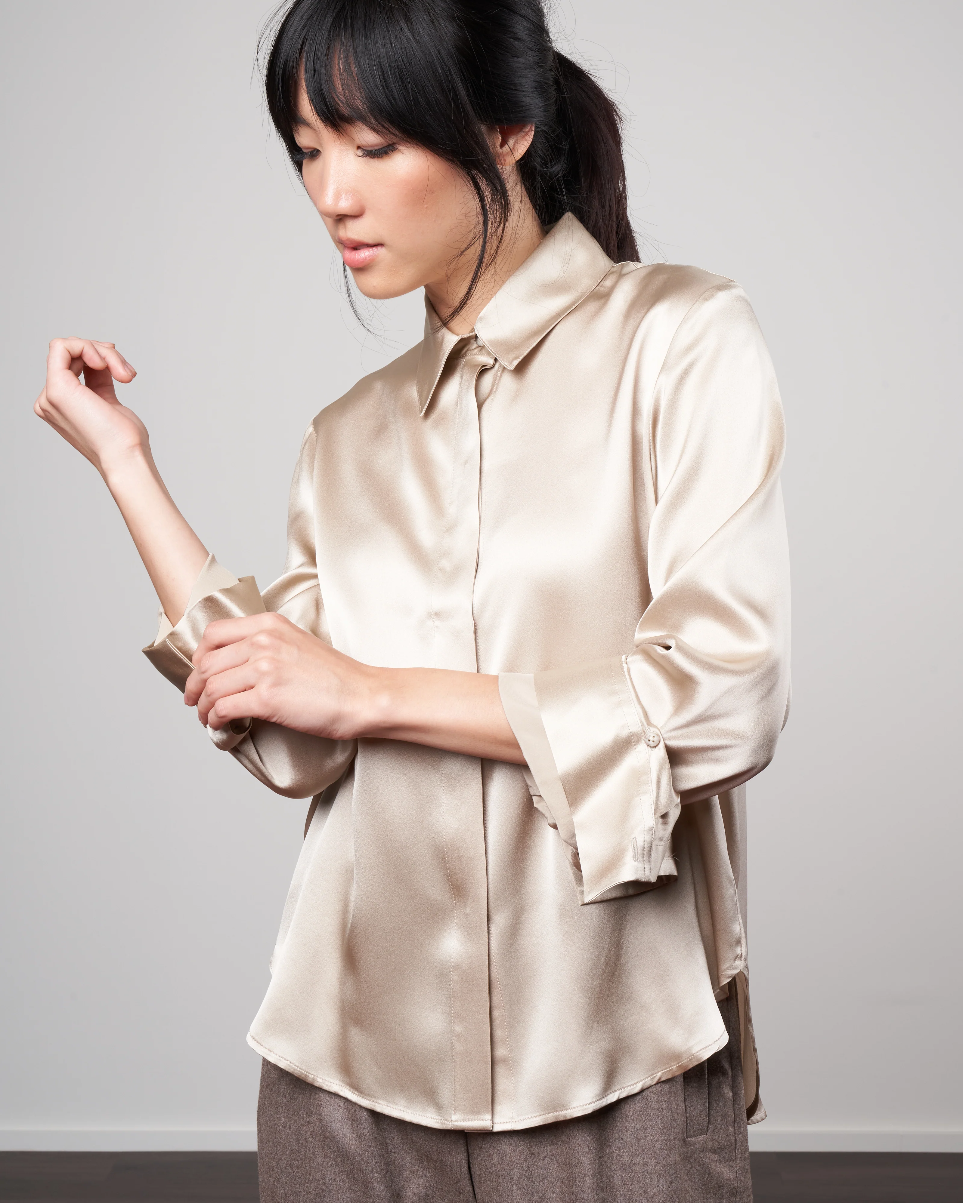 the boyfriend charmeuse shirt - champagne - Image 3