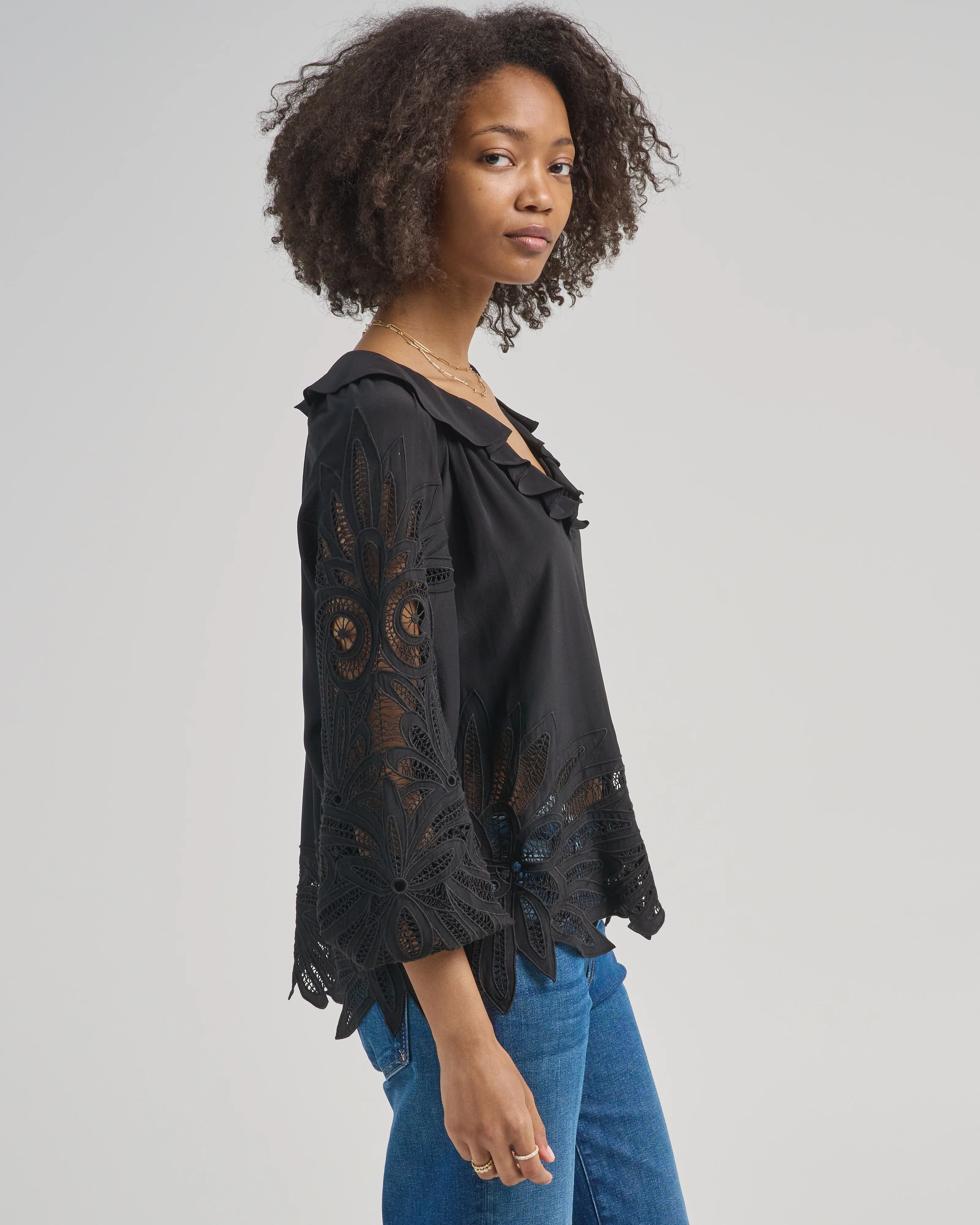adonis long sleeve silk applique blouse - Image 4