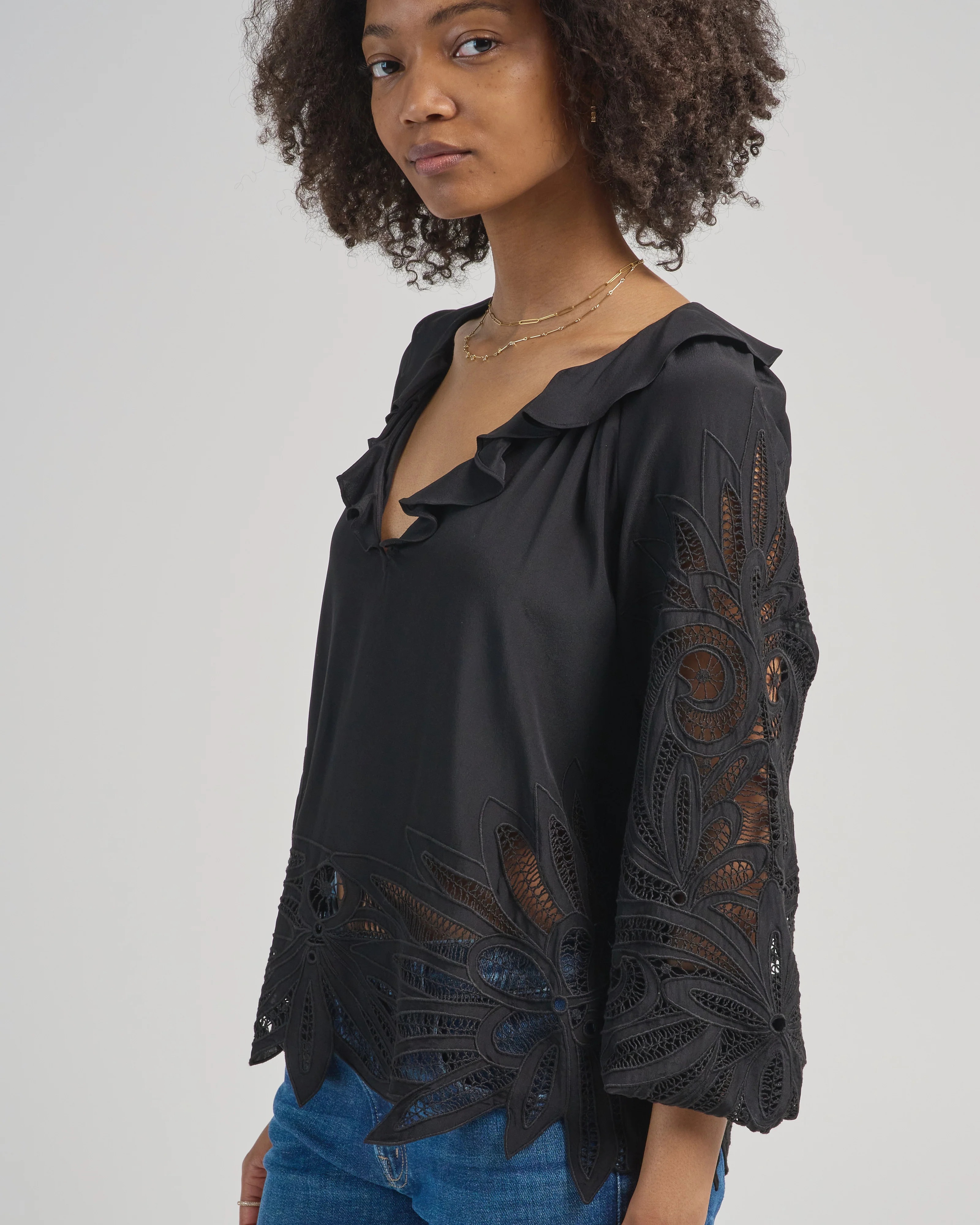 adonis long sleeve silk applique blouse - Image 5