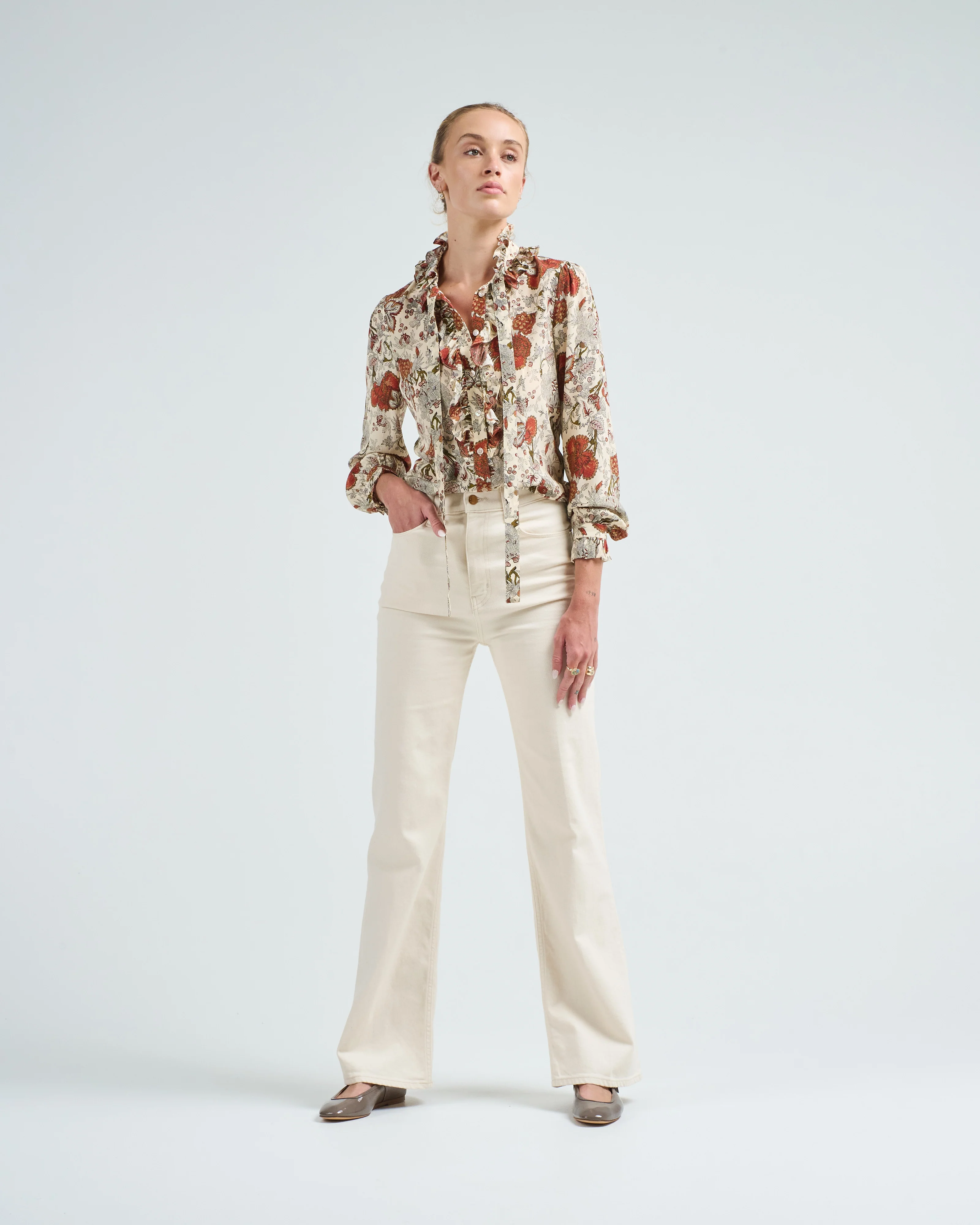 catroux silk long sleeve button front blouse - Image 2