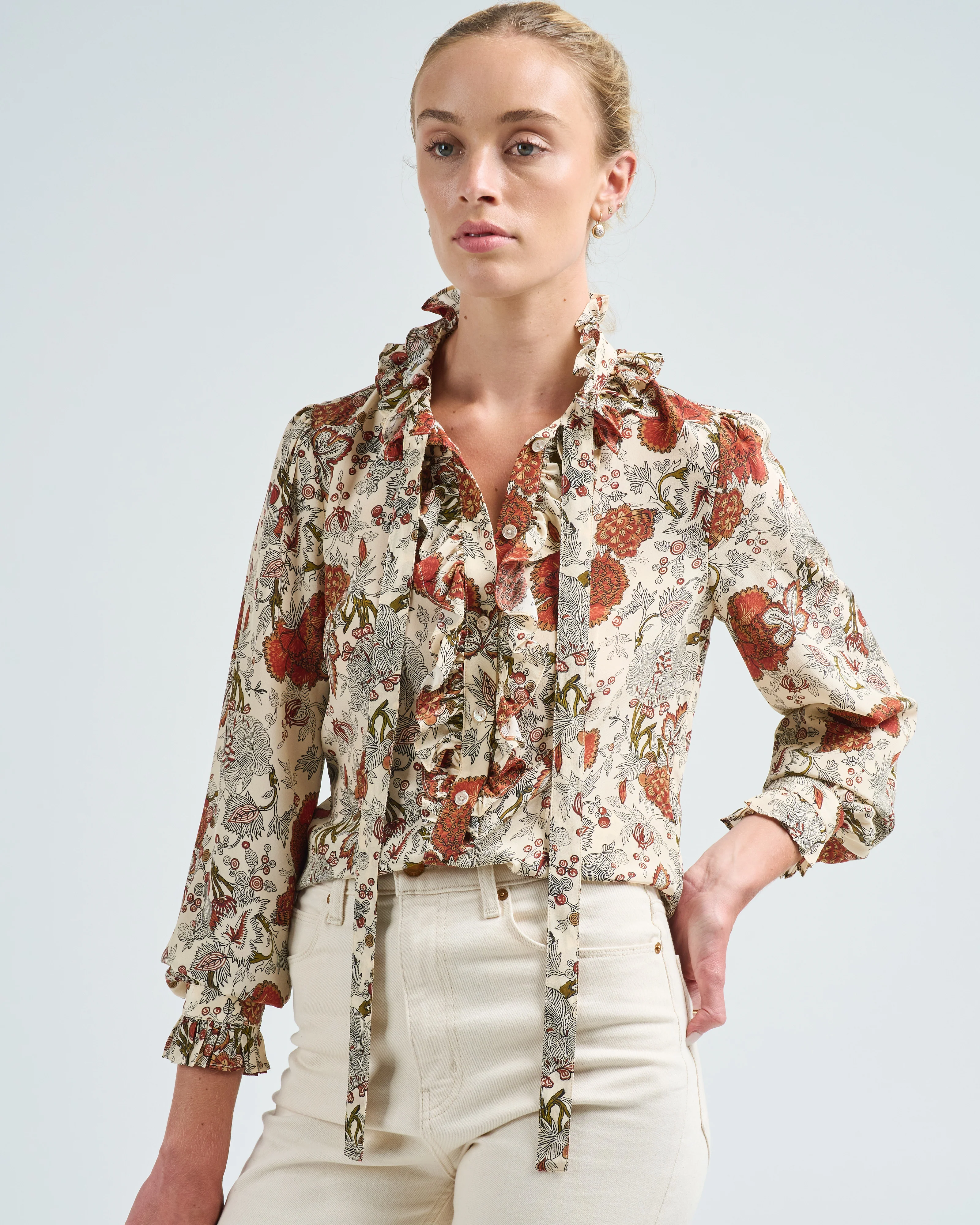 catroux silk long sleeve button front blouse - Image 5