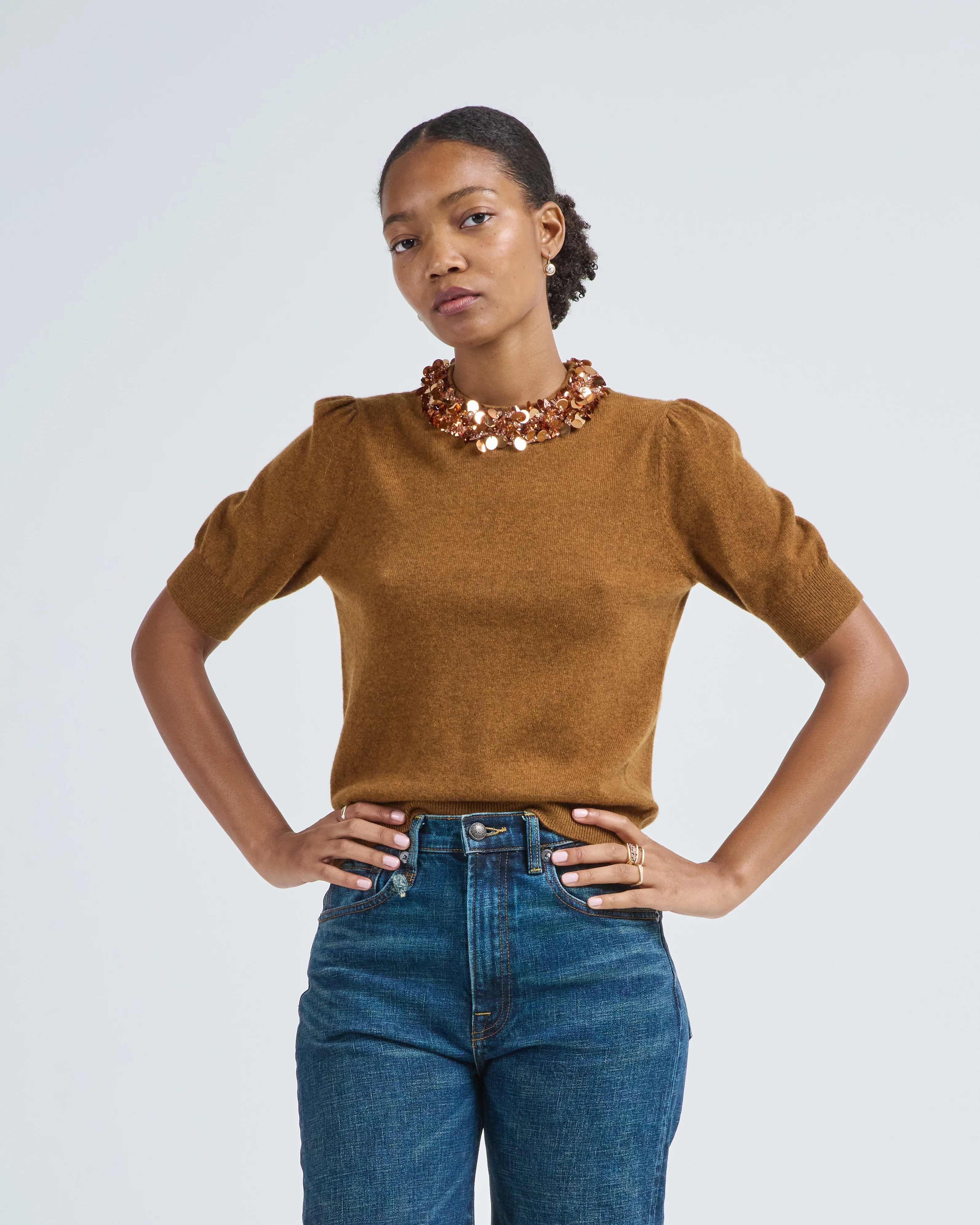 liv embroidered cashmere short sleeve knit - Image 2