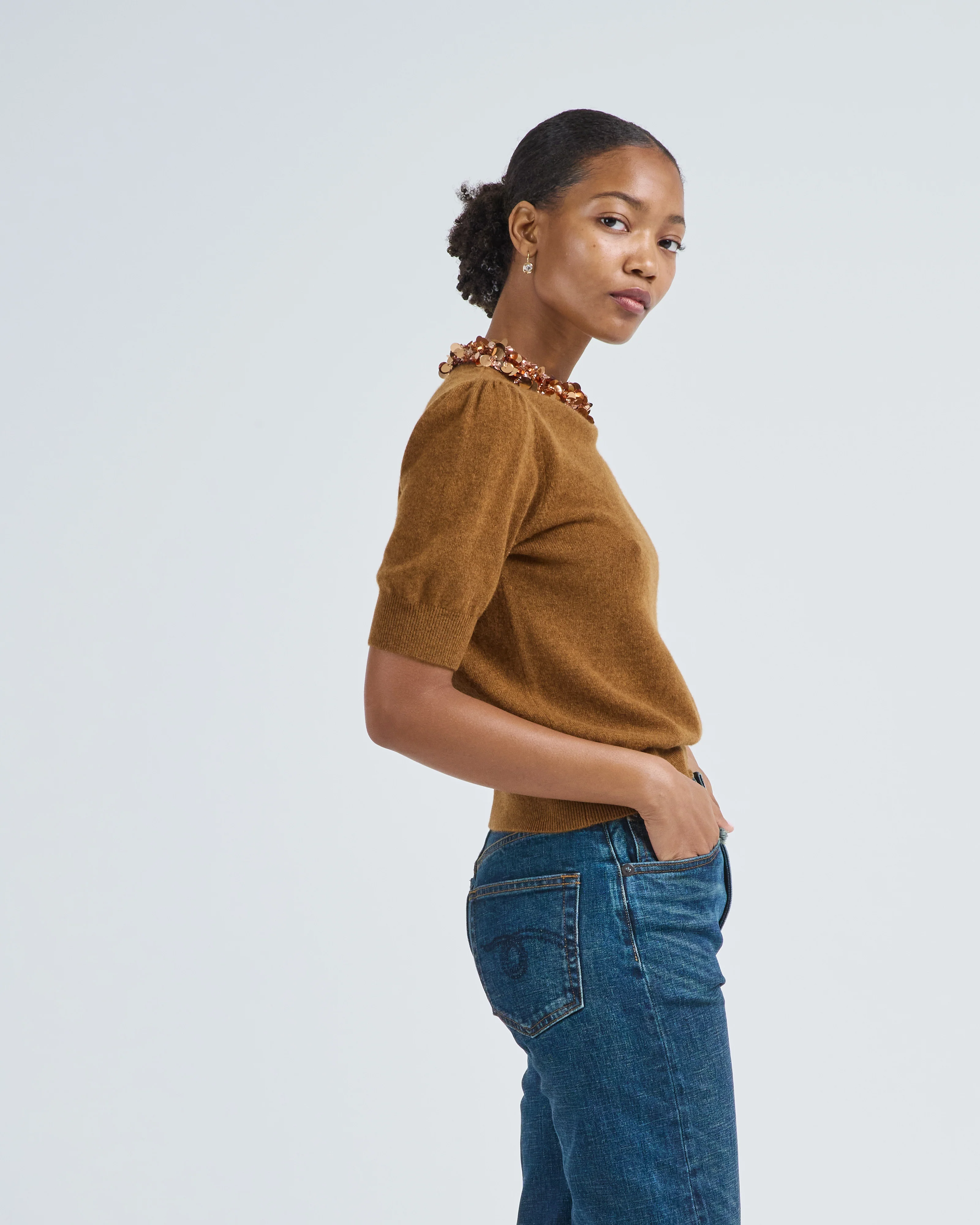 liv embroidered cashmere short sleeve knit - Image 3