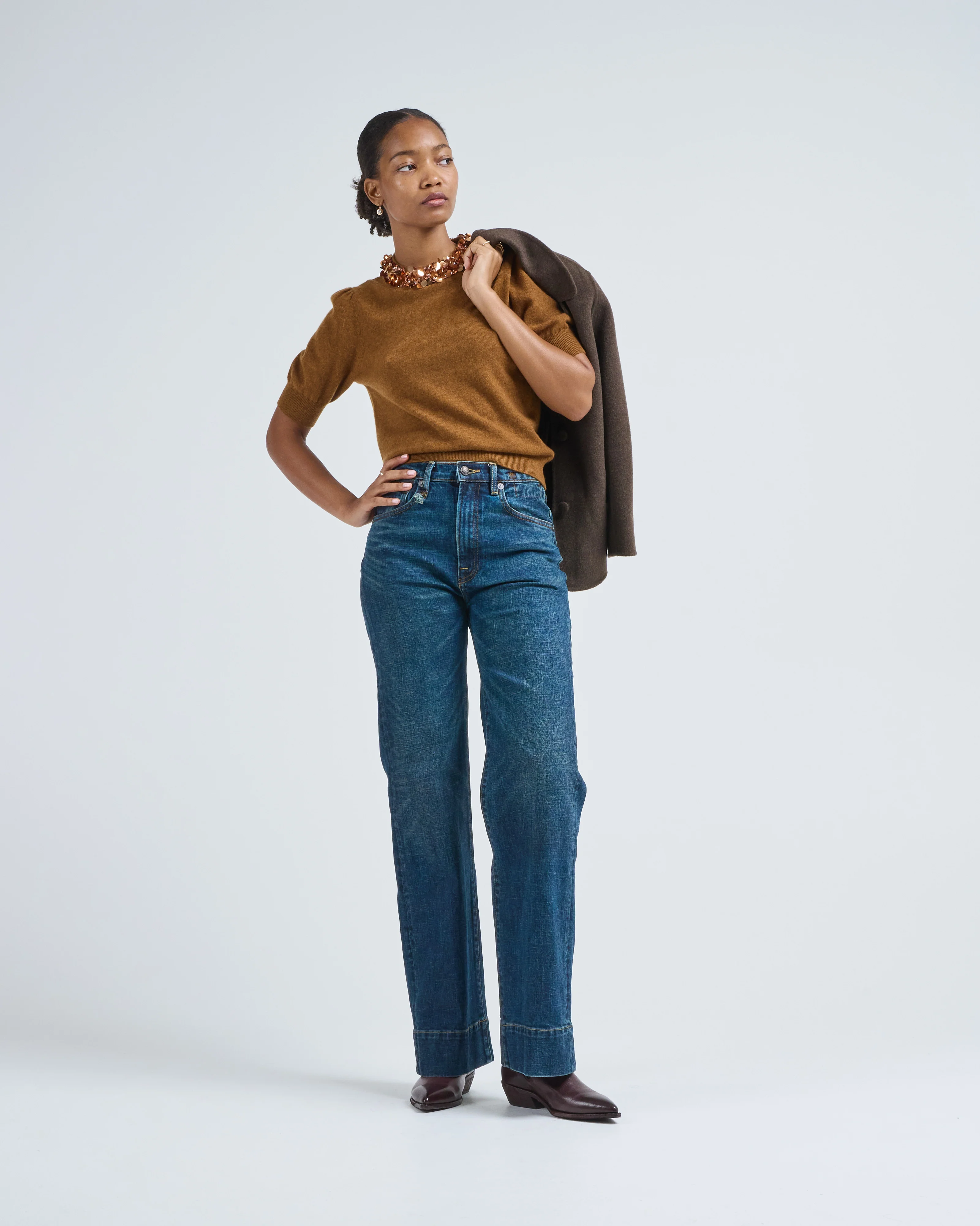 liv embroidered cashmere short sleeve knit - Image 4
