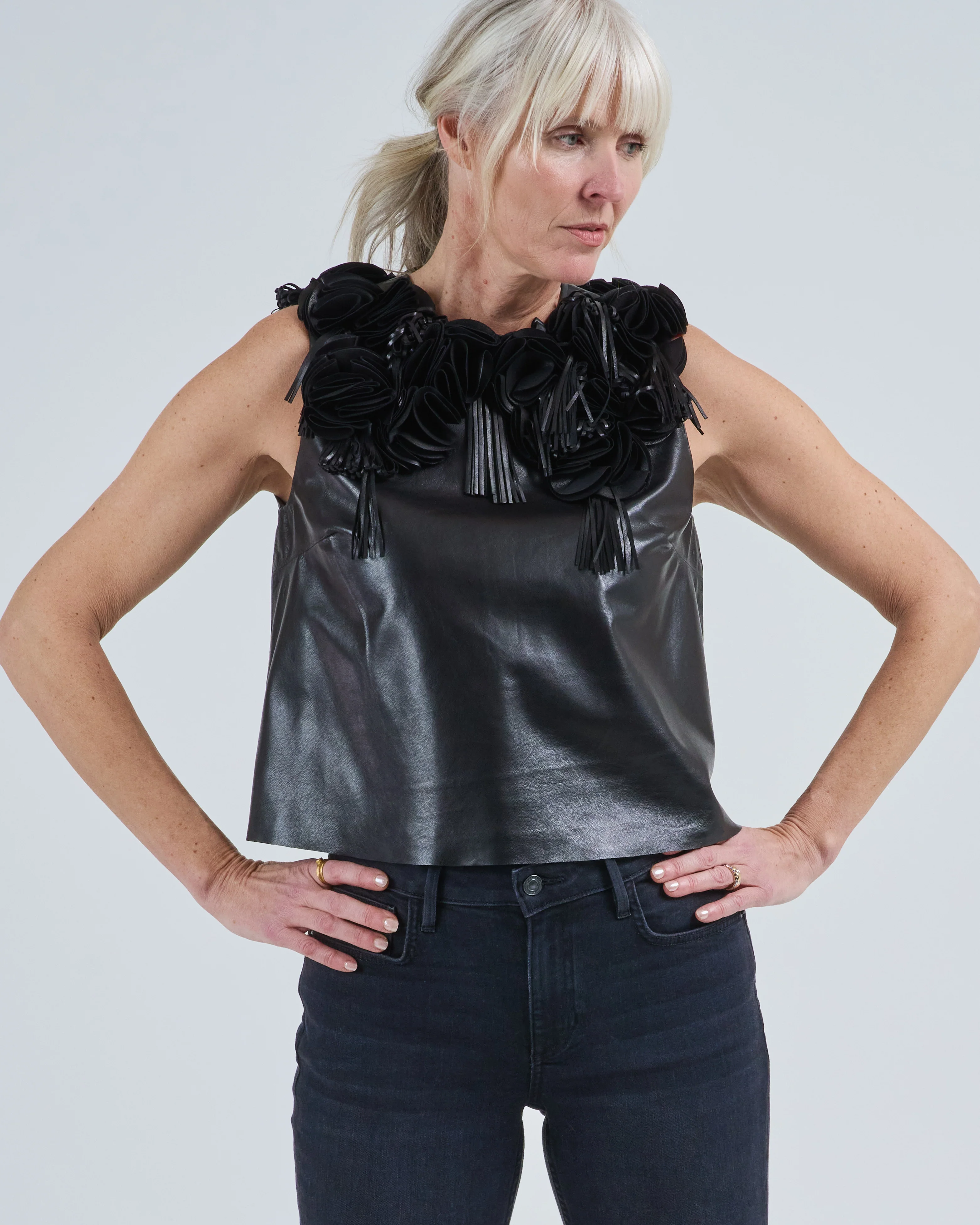marlowe floral applique leather top - Image 3