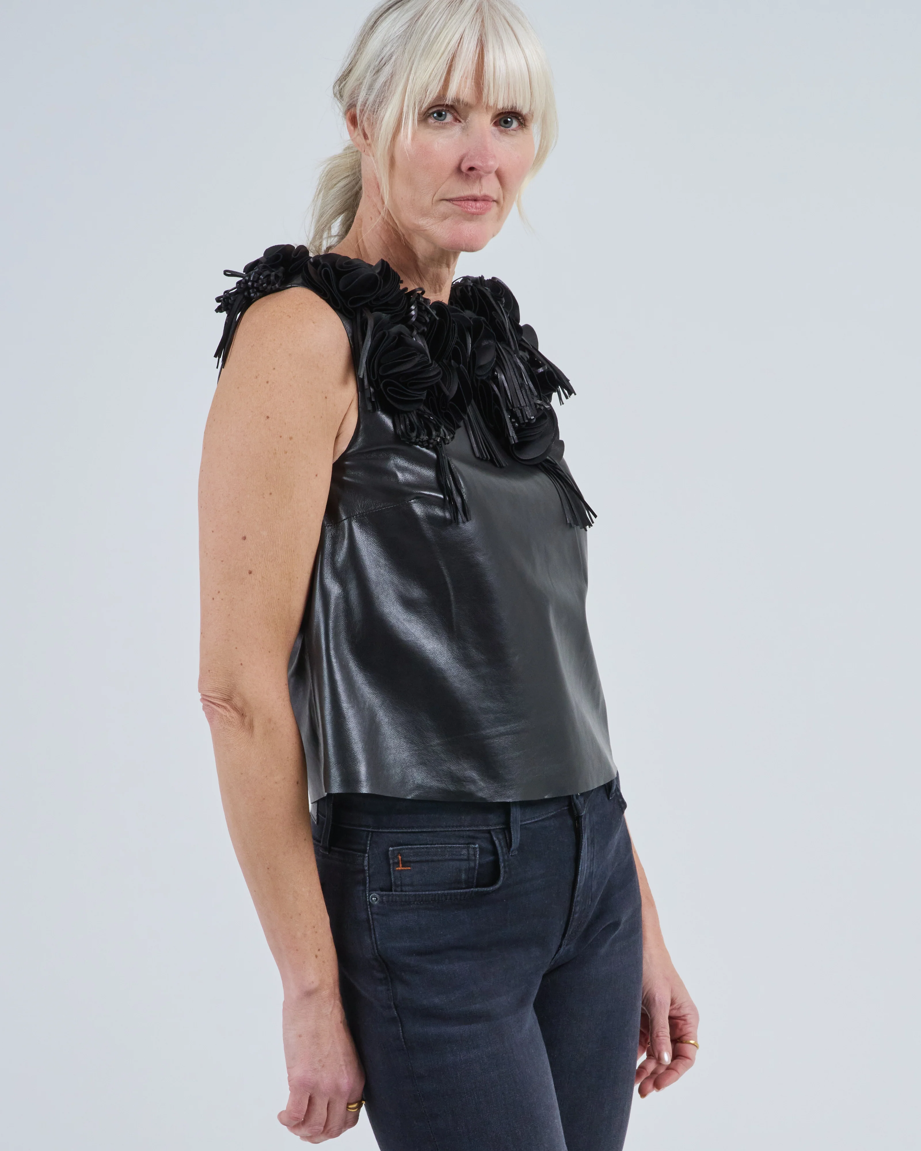 marlowe floral applique leather top - Image 4