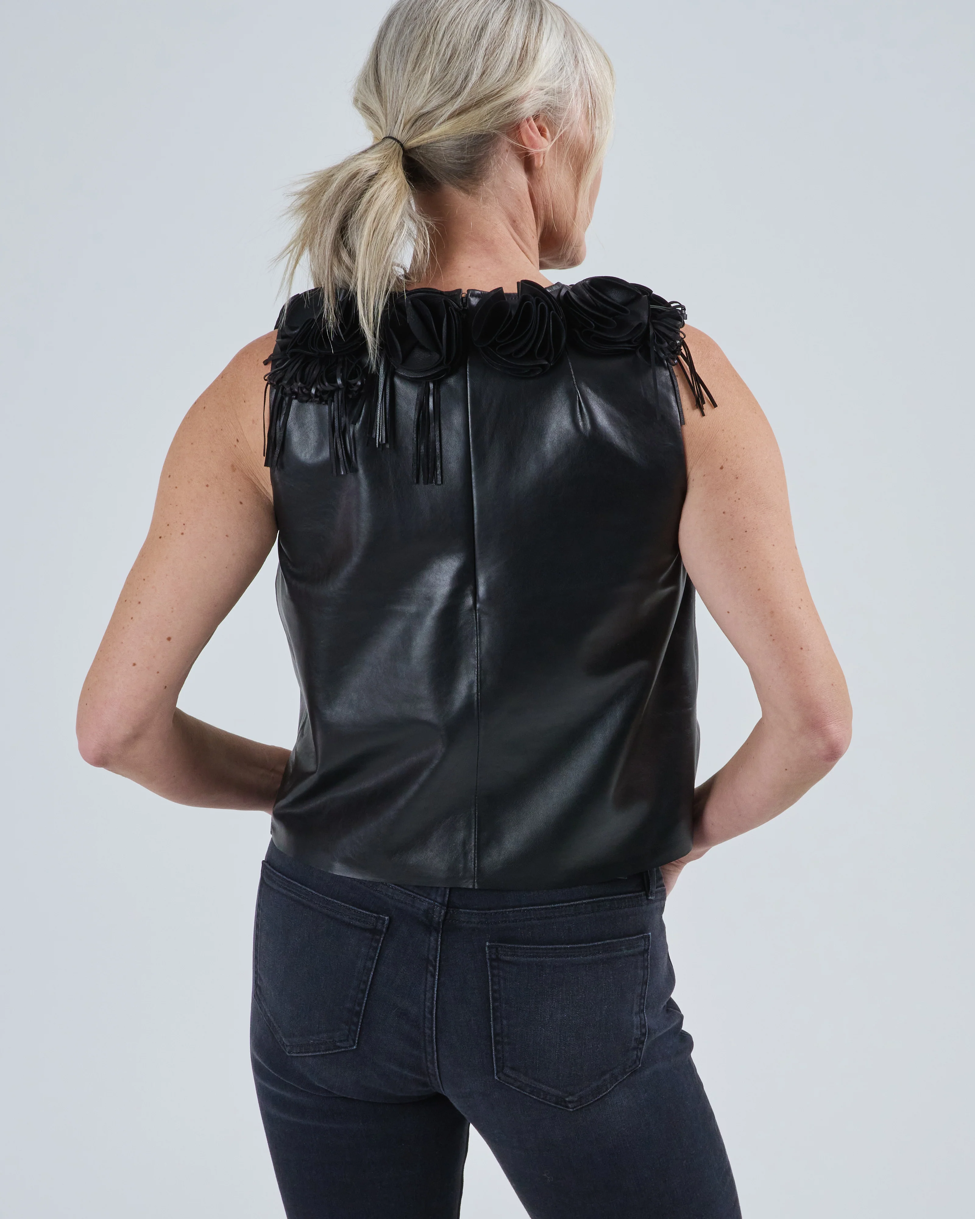 marlowe floral applique leather top - Image 5