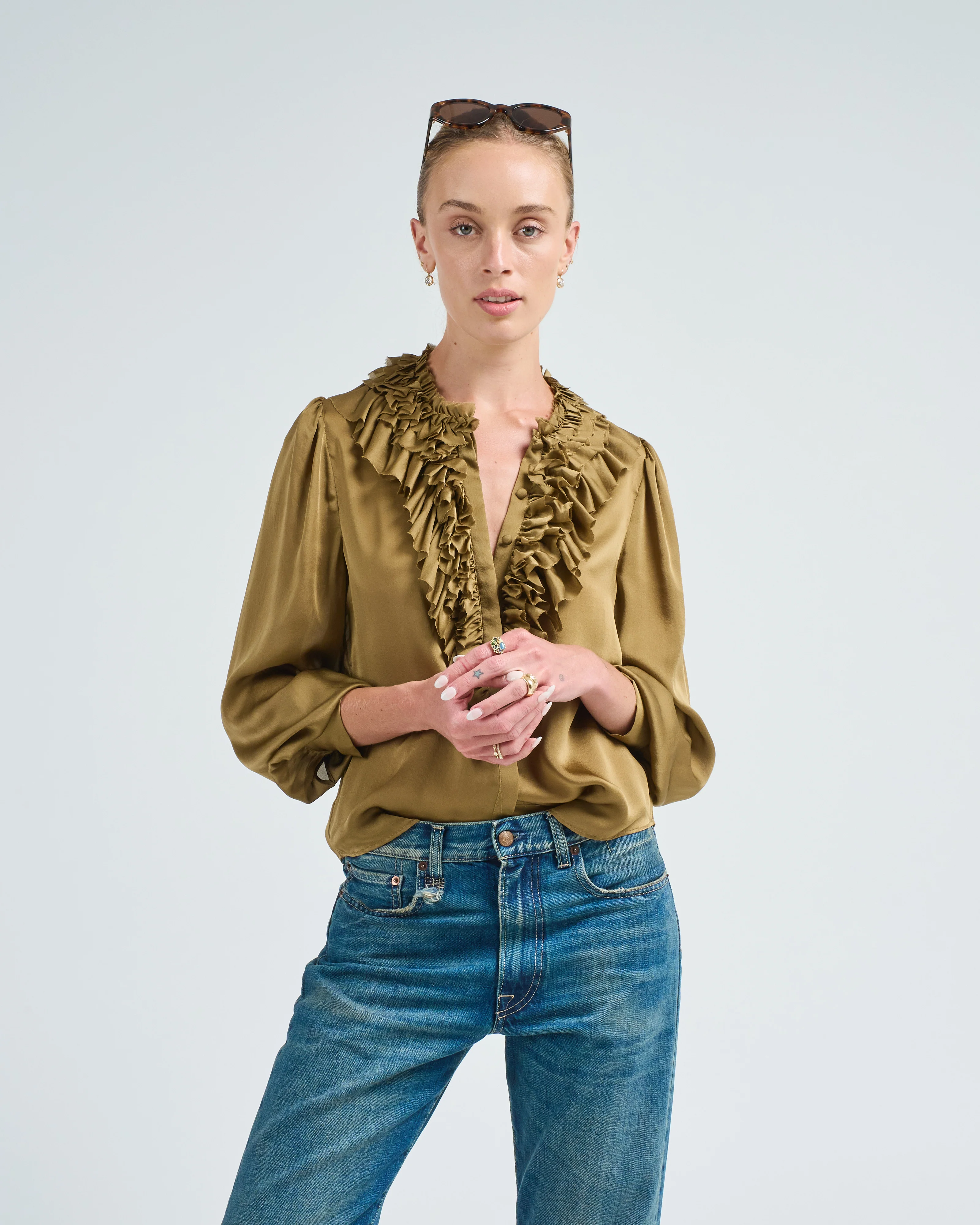 rouen silk ruffle front long sleeve blouse - Image 3