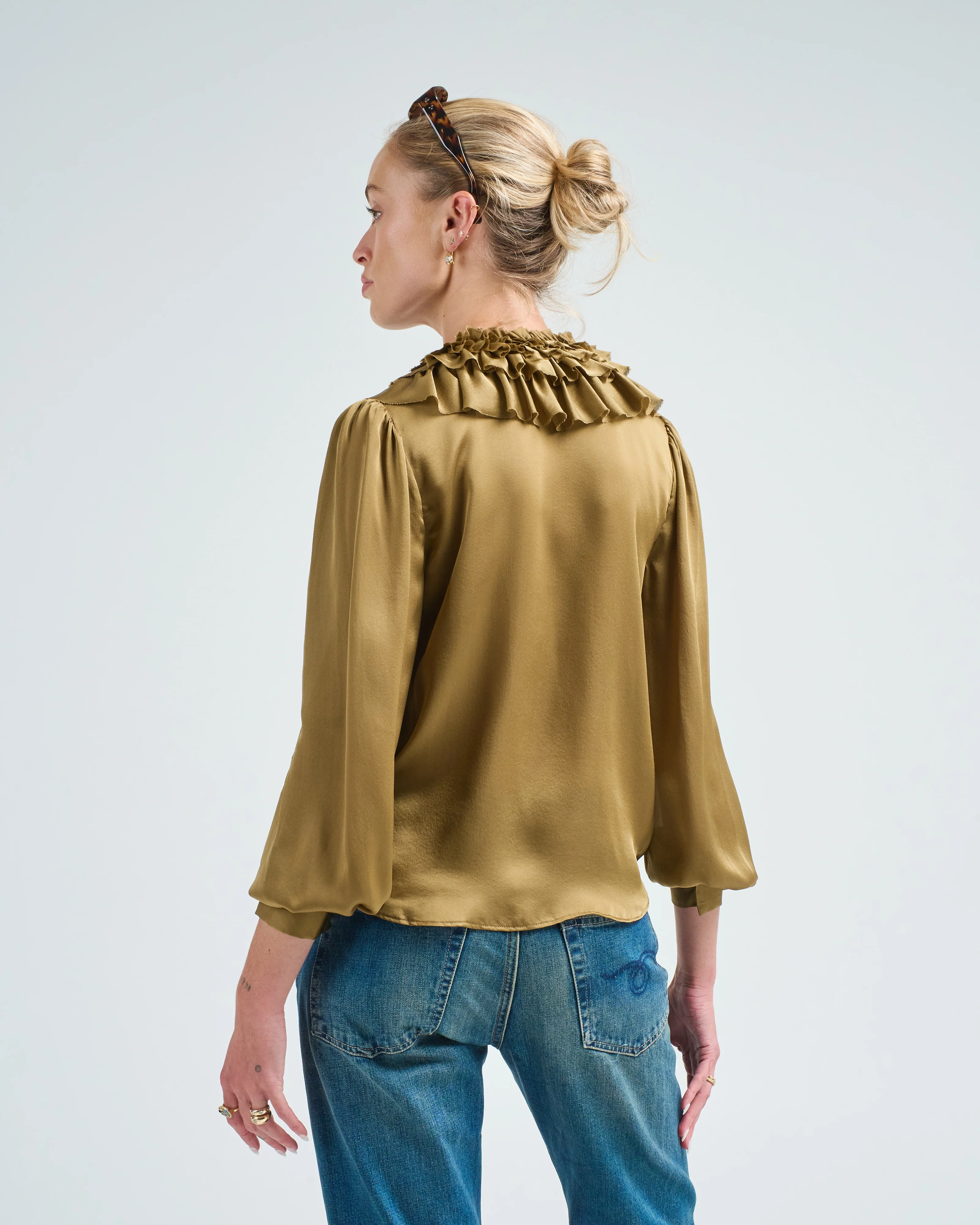 rouen silk ruffle front long sleeve blouse - Image 4