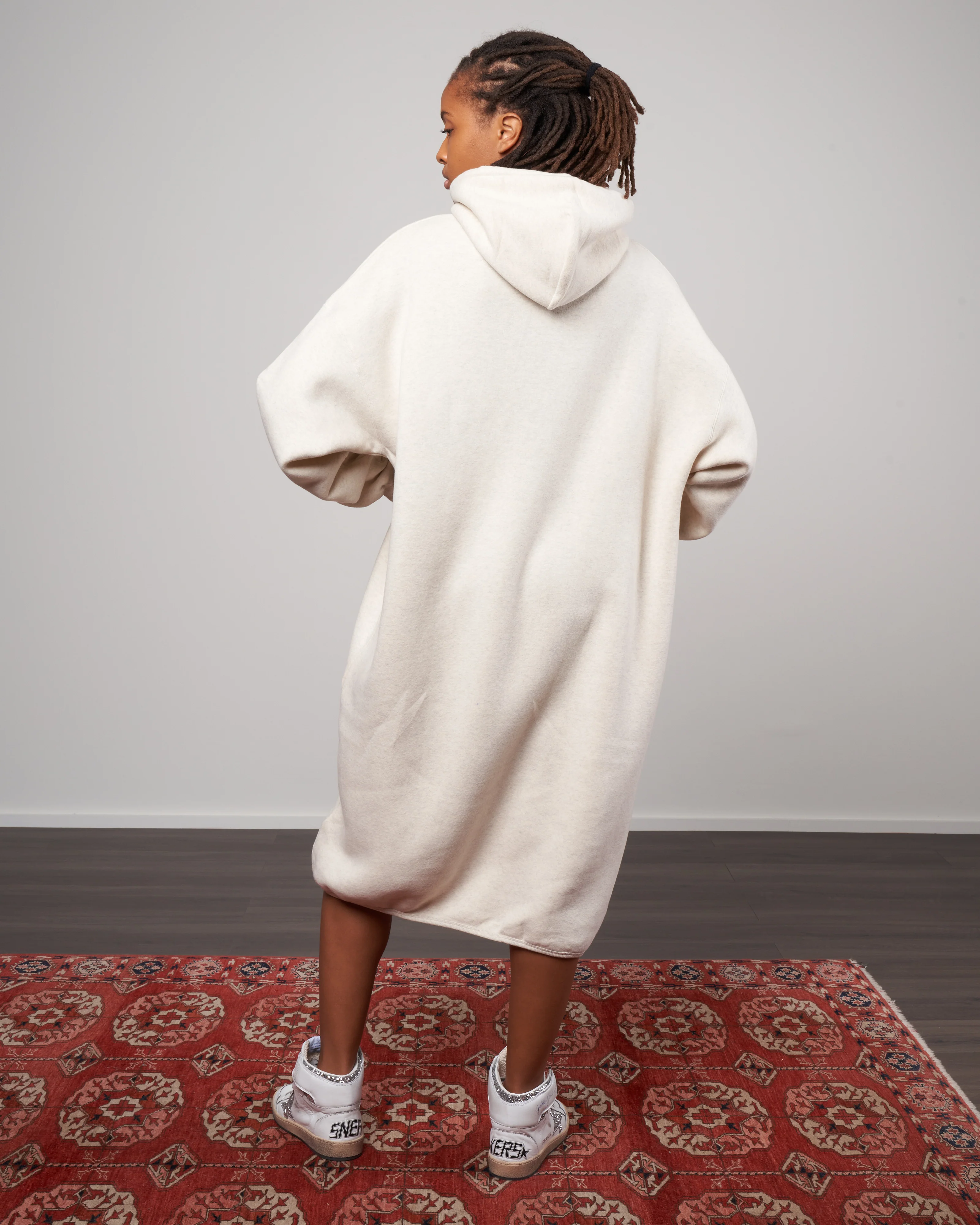 cotton tencel brushed fleece, hooded dress - oat - Image 3