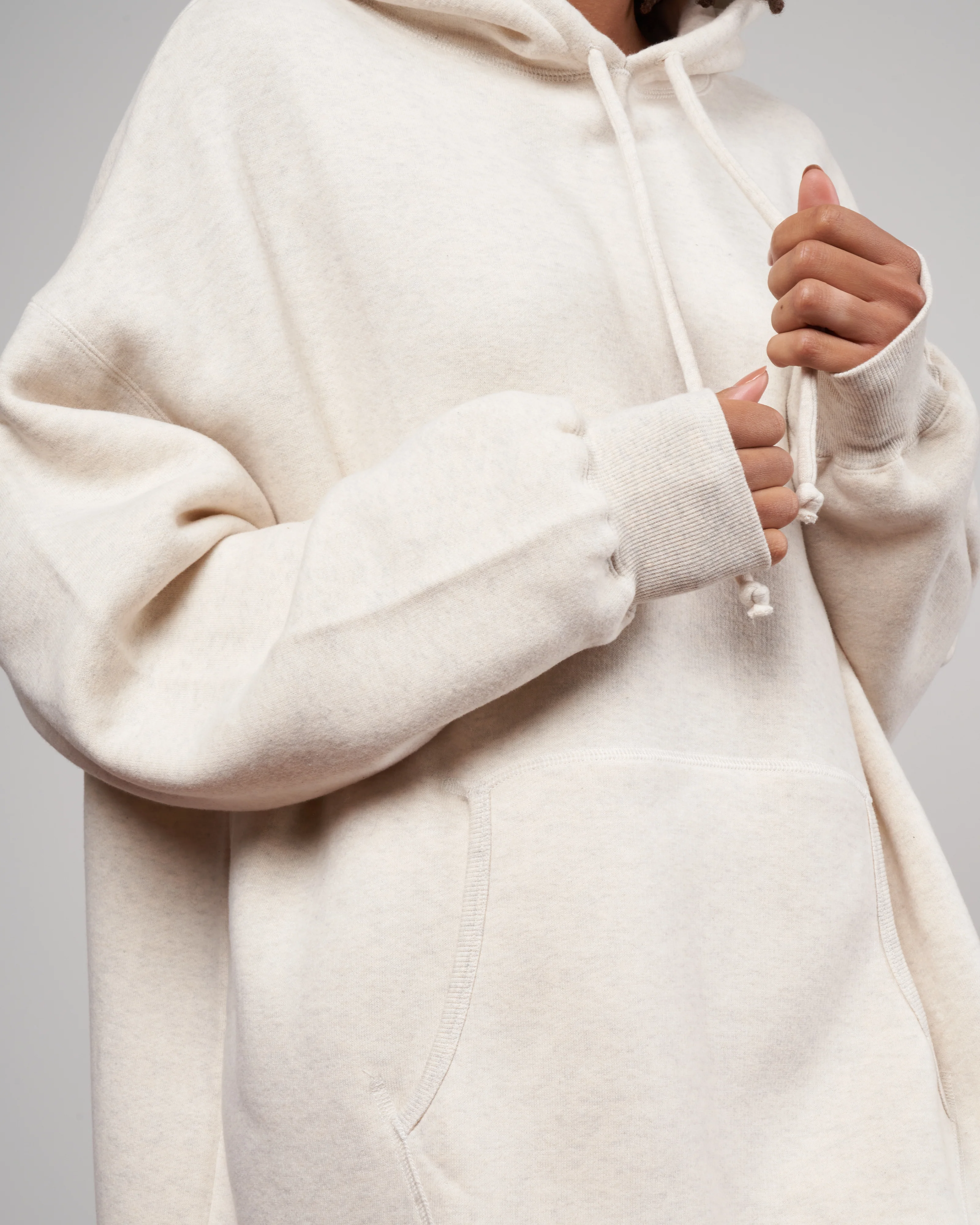 cotton tencel brushed fleece, hooded dress - oat - Image 4
