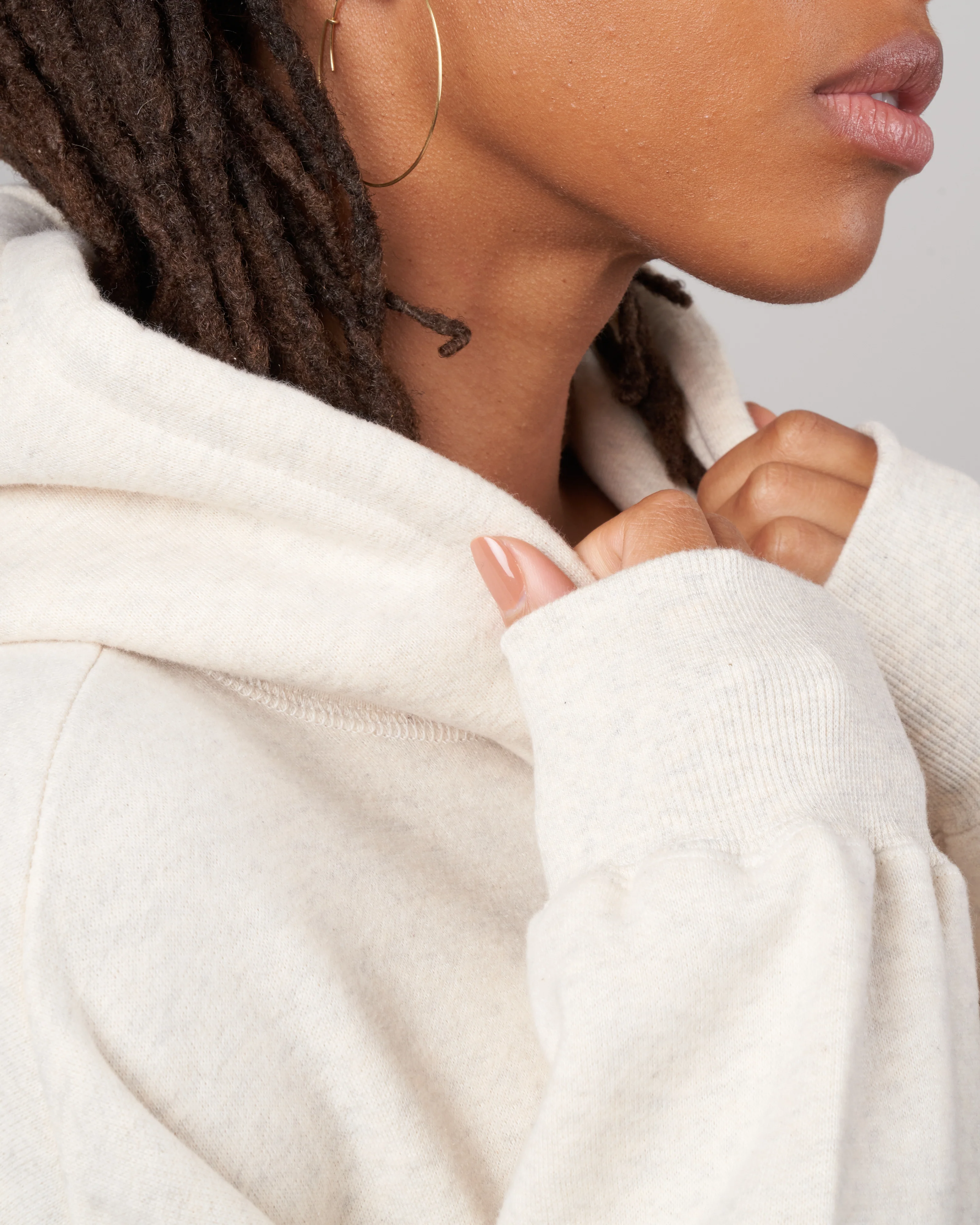 cotton tencel brushed fleece, hooded dress - oat - Image 5