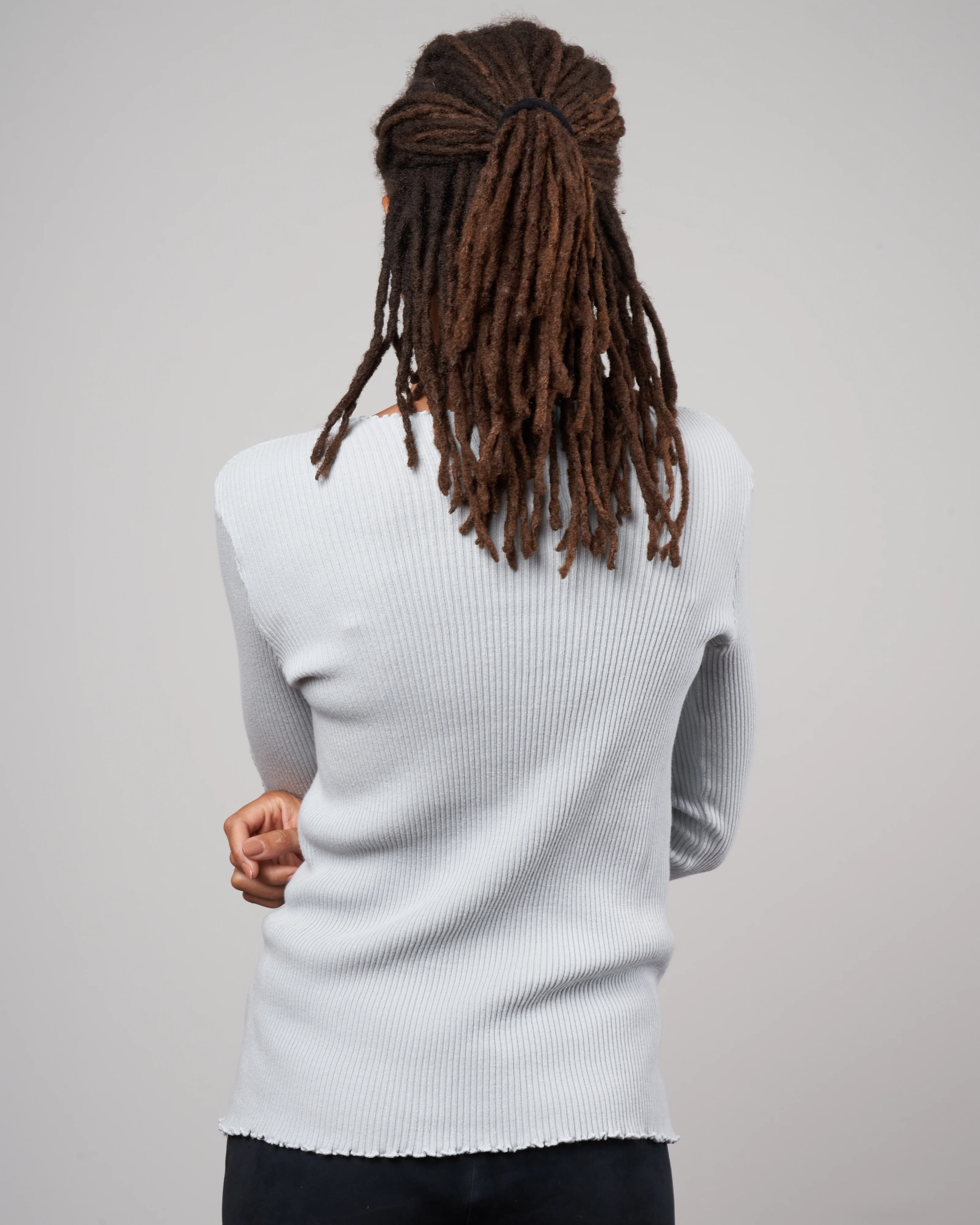 waffle rib combo tube, long sleeve crew top - grey - Image 3