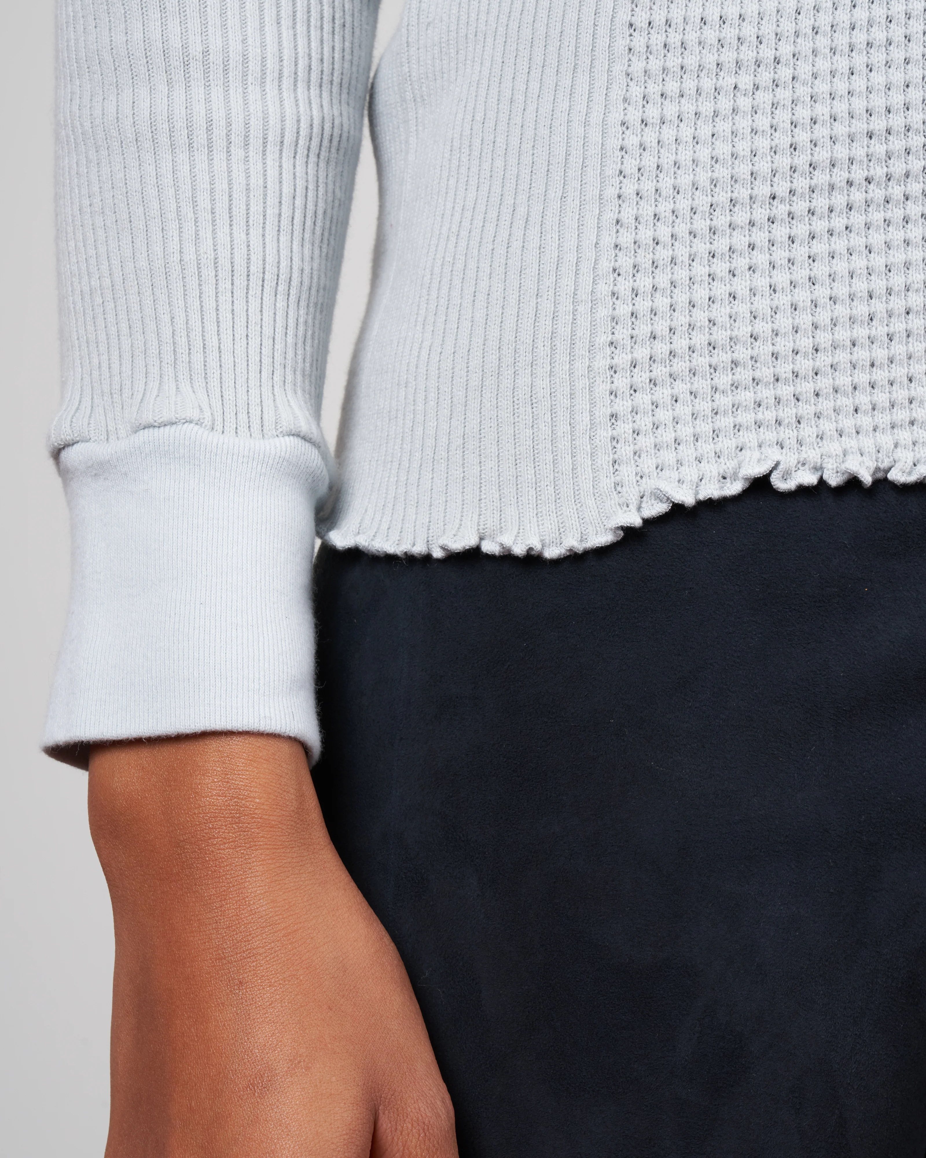 waffle rib combo tube, long sleeve crew top - grey - Image 5