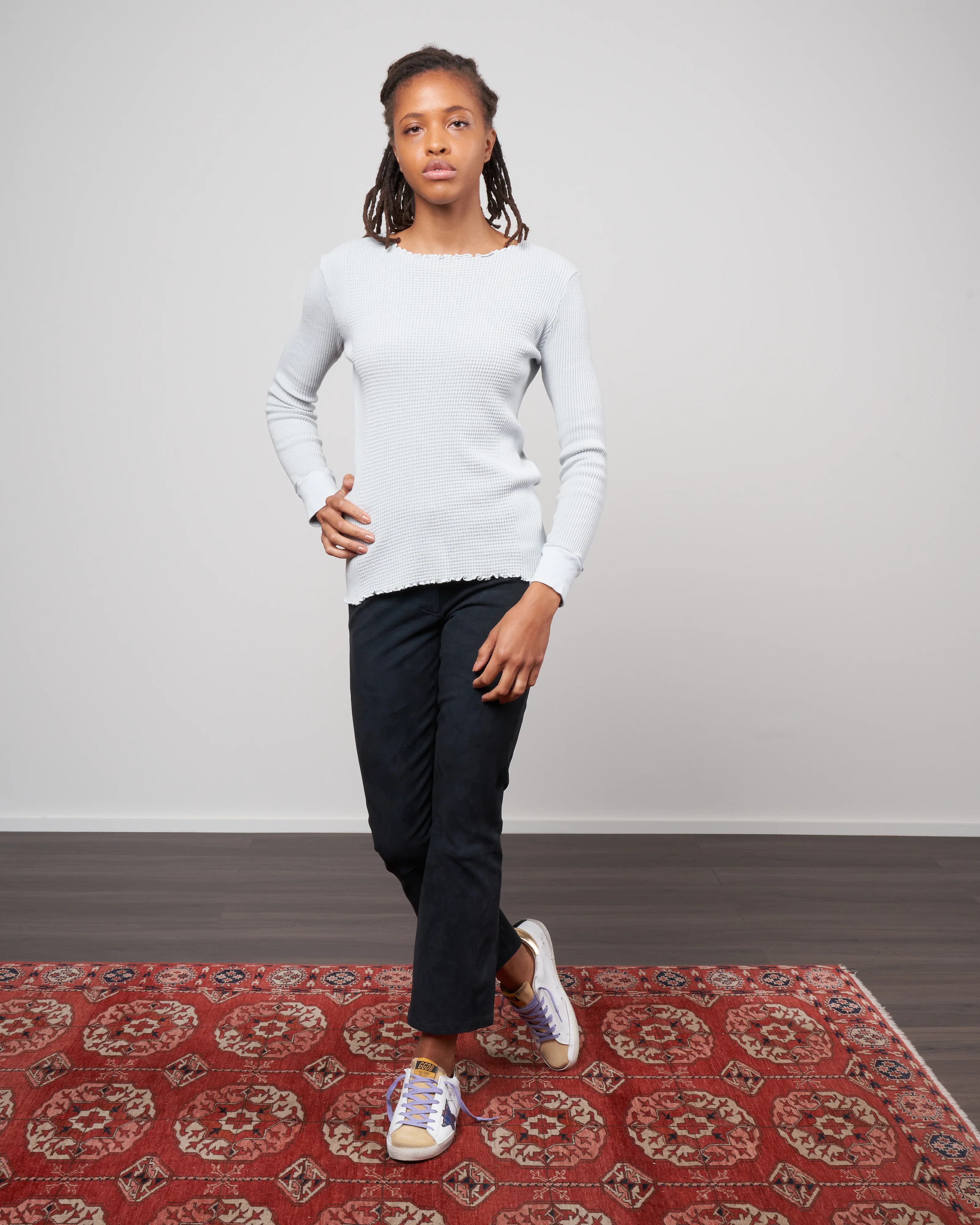 waffle rib combo tube, long sleeve crew top - grey - Image 6