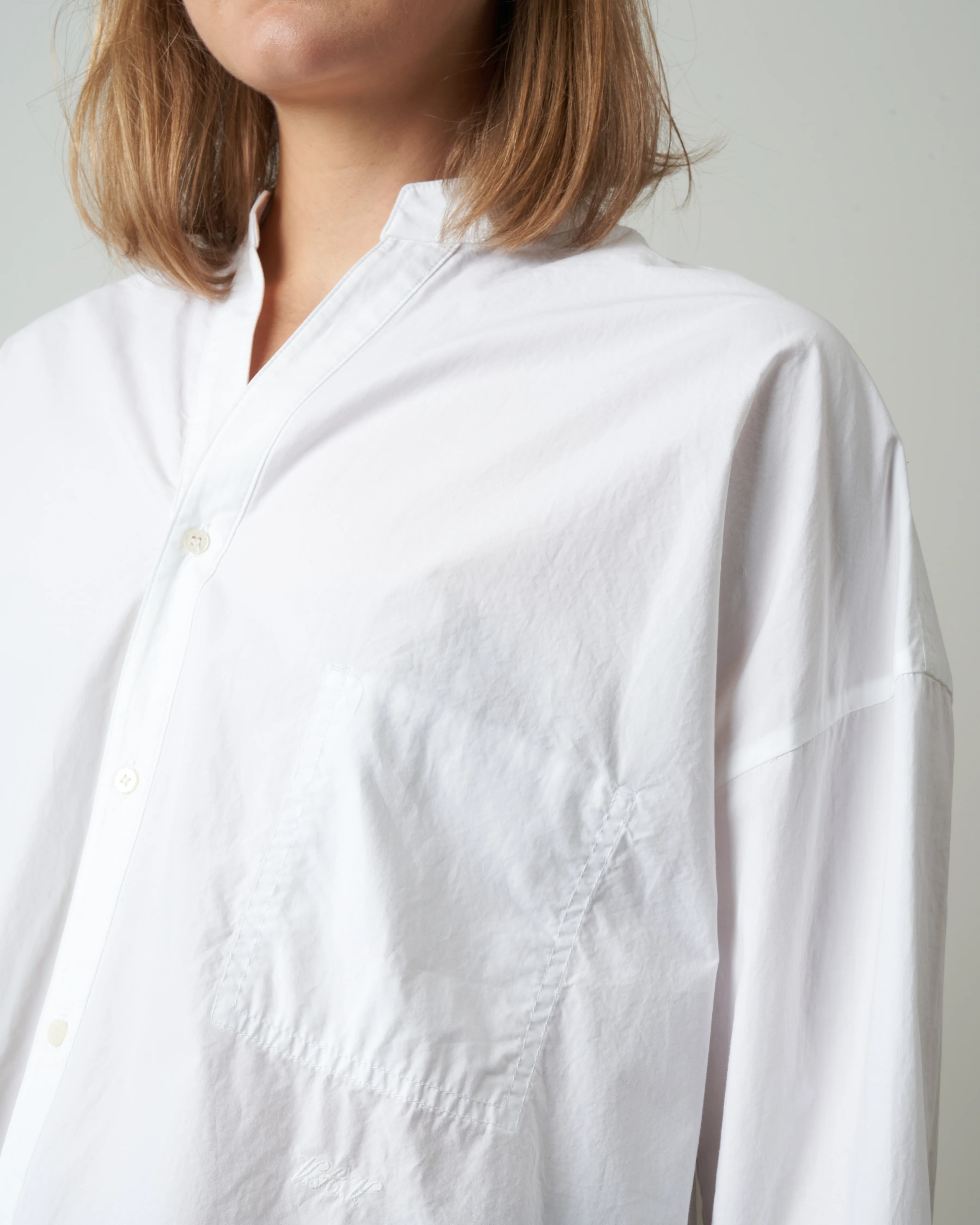 banded collar shirt - white - Image 4