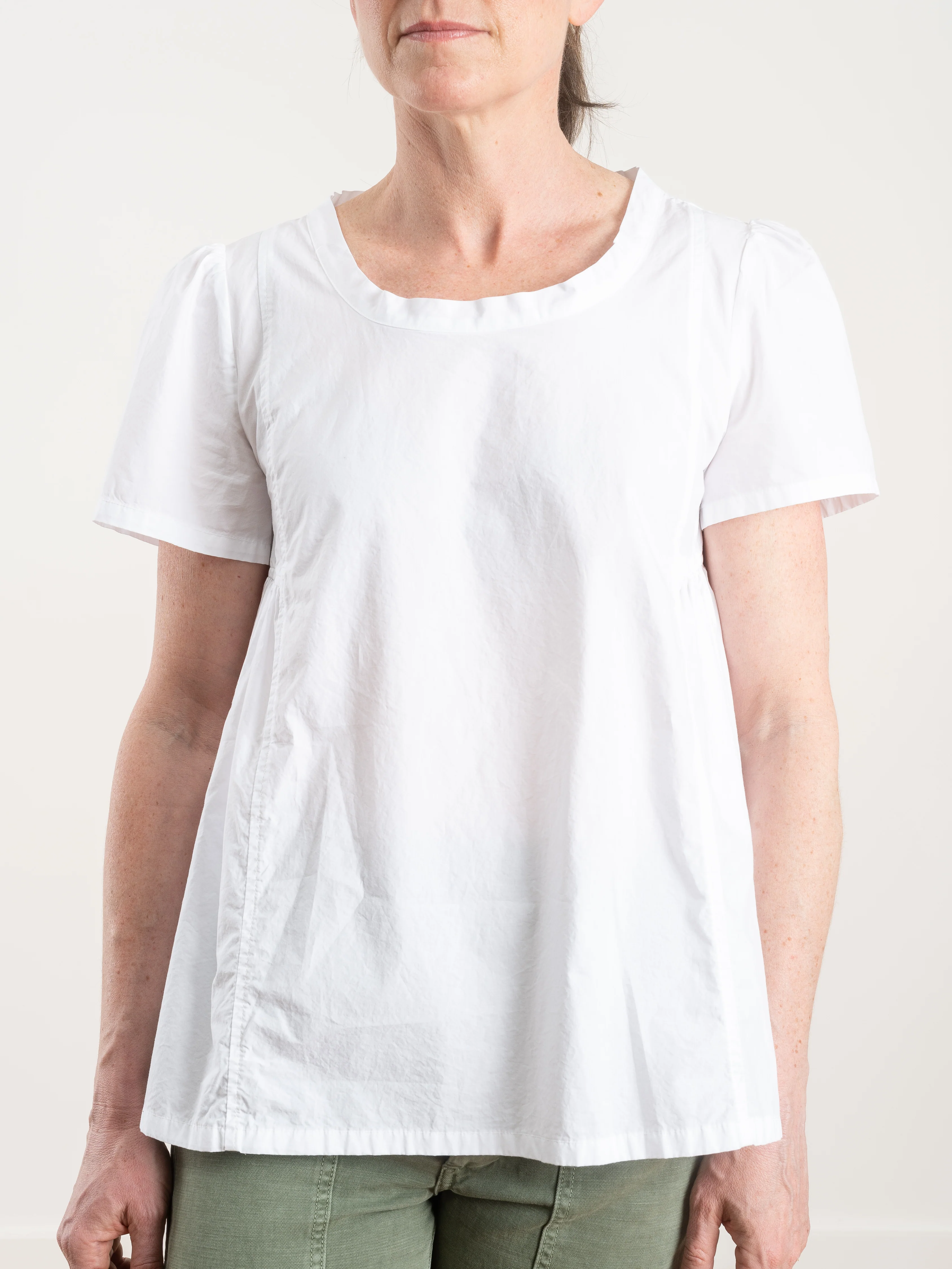 cotton poplin side pleated top - white - Image 2