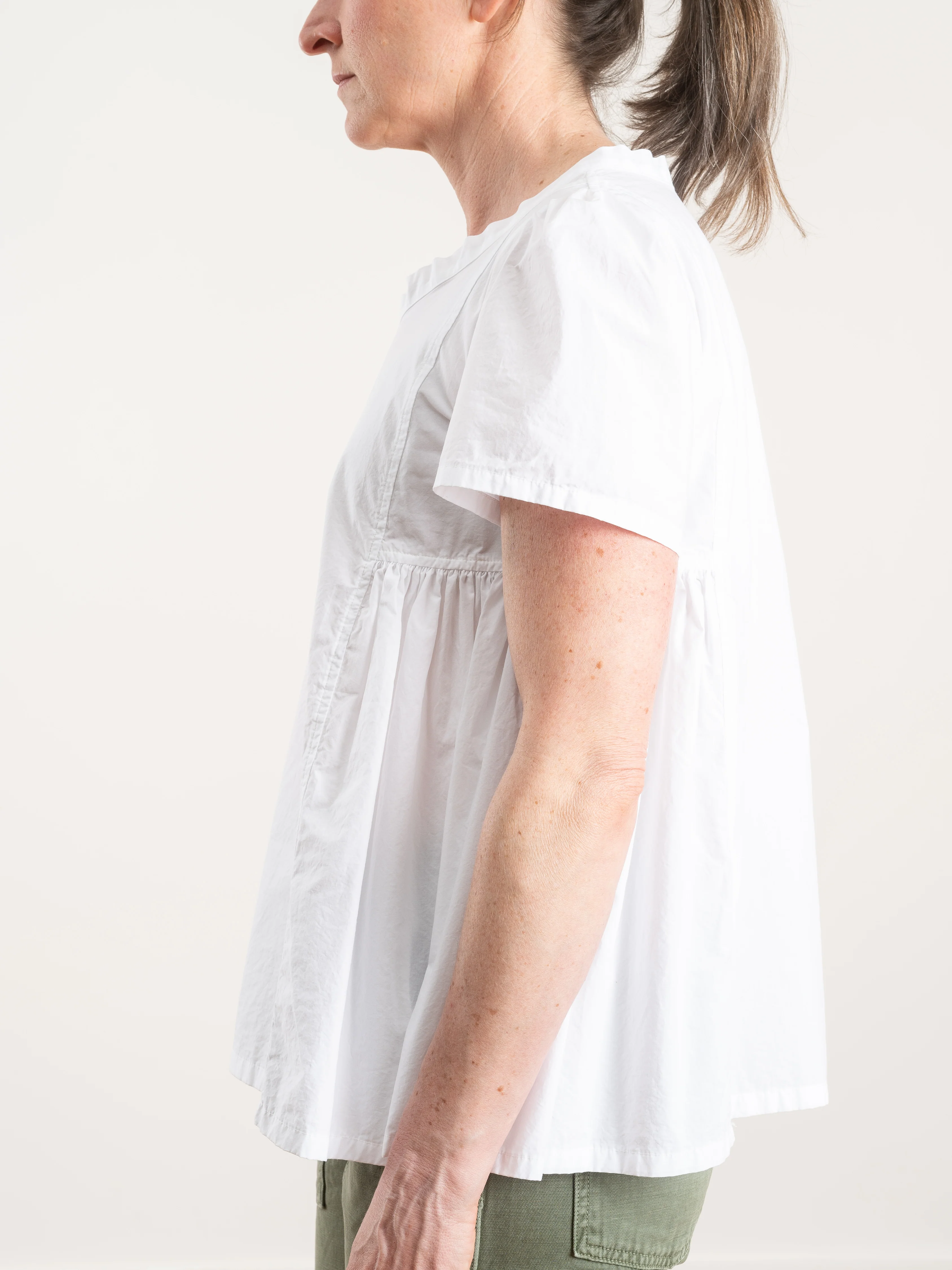 cotton poplin side pleated top - white - Image 3