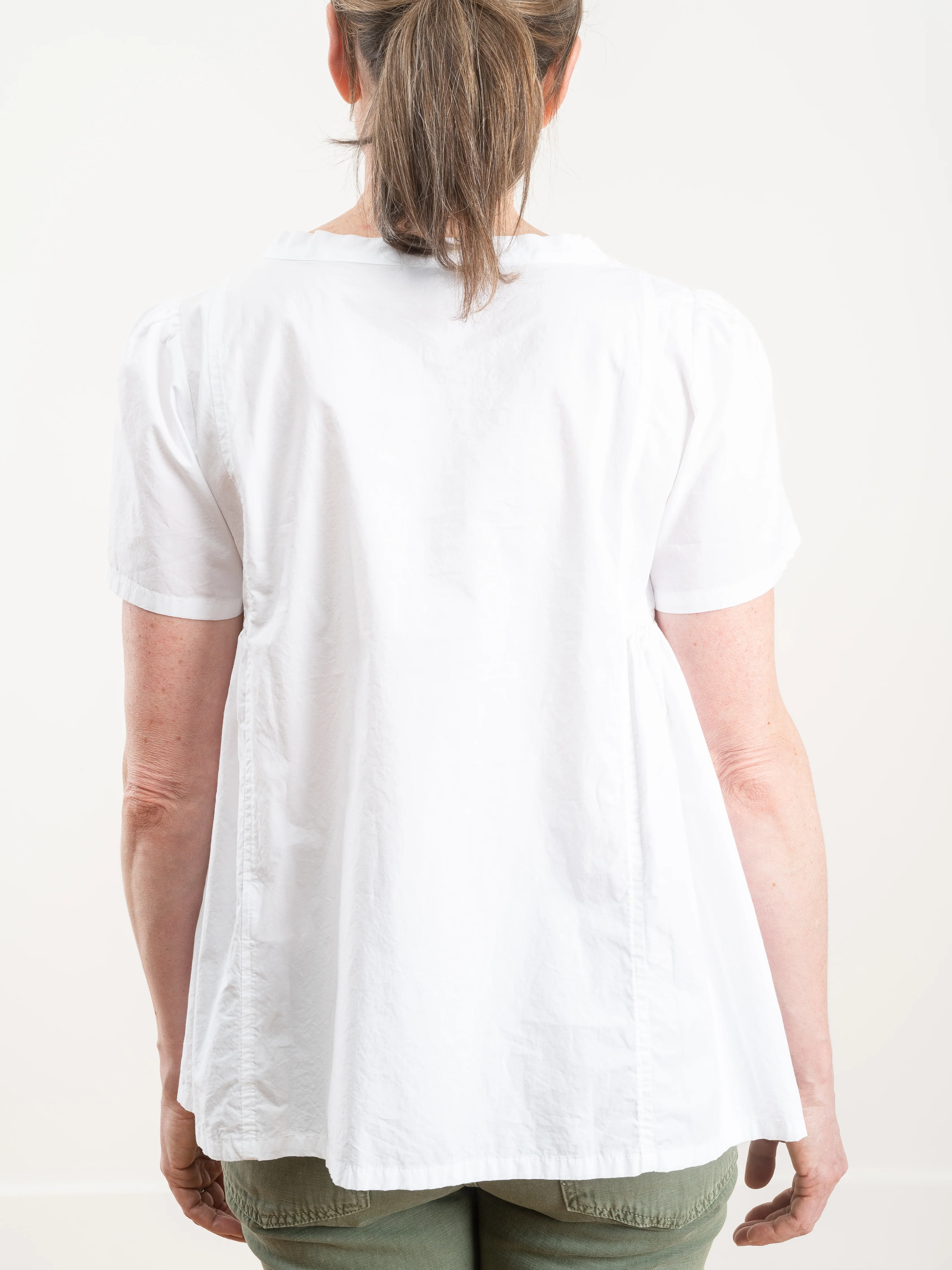 cotton poplin side pleated top - white - Image 4