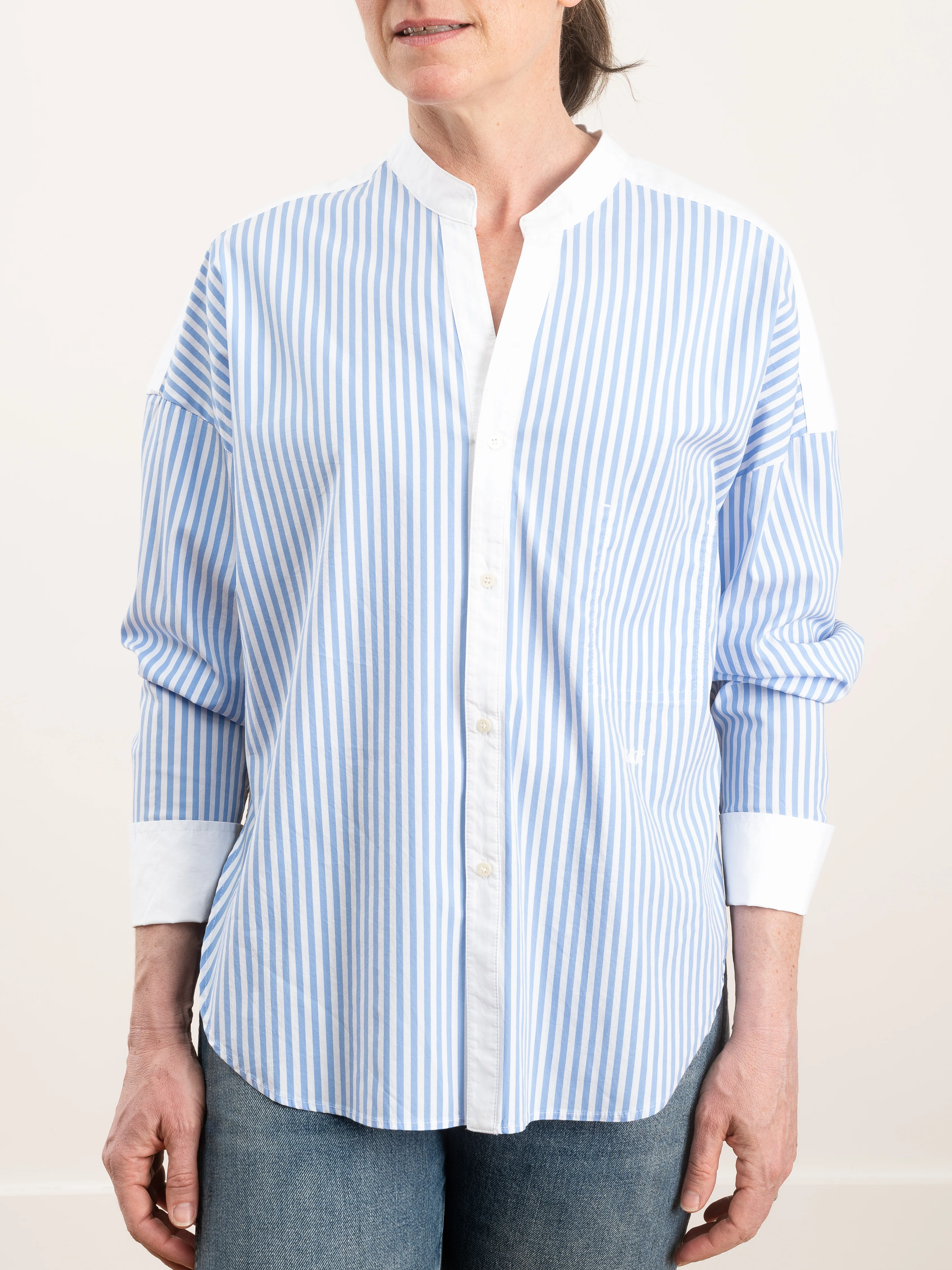 banded collar shirt - tricolor - Image 3