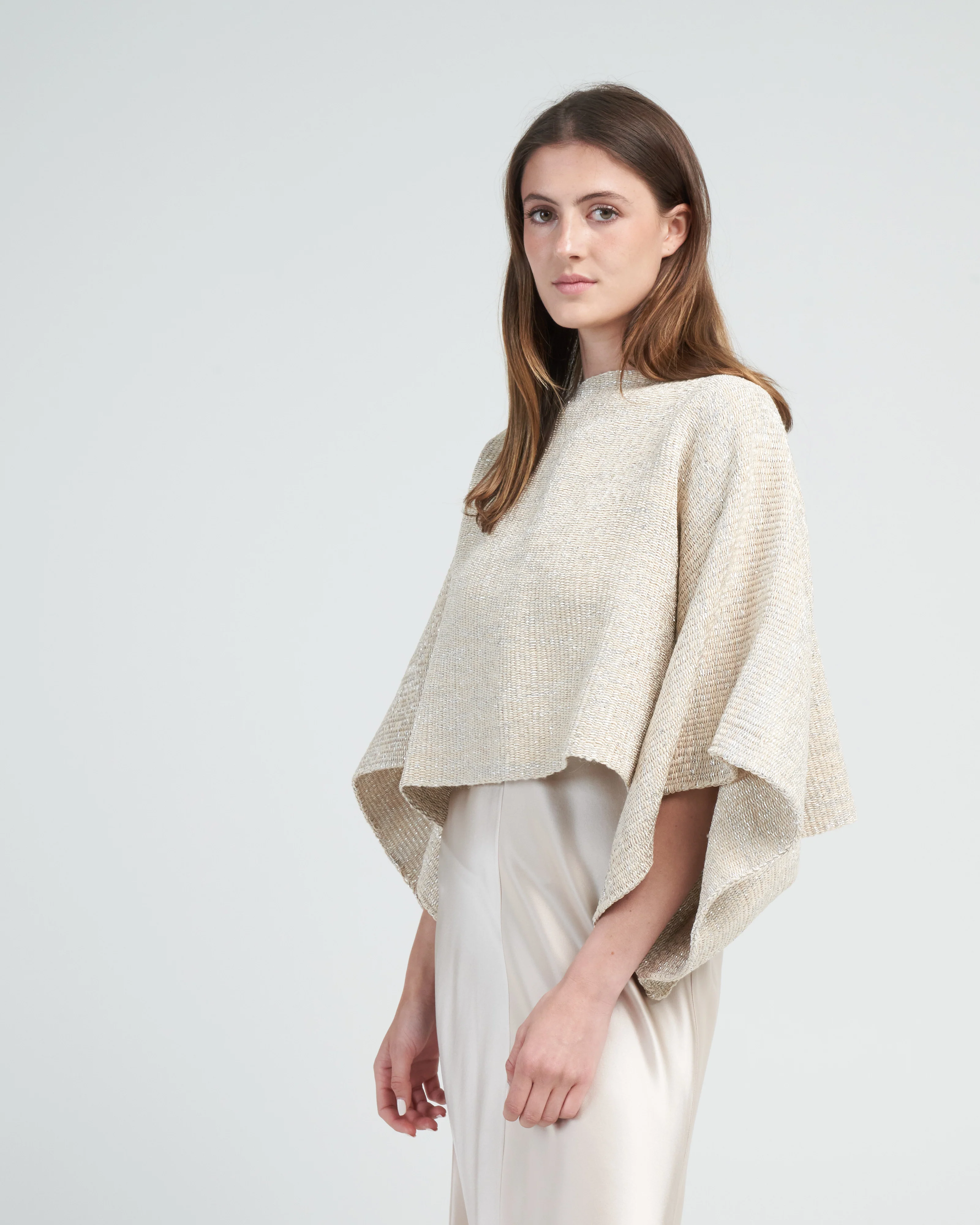 crop top with lurex - pearl - Image 3