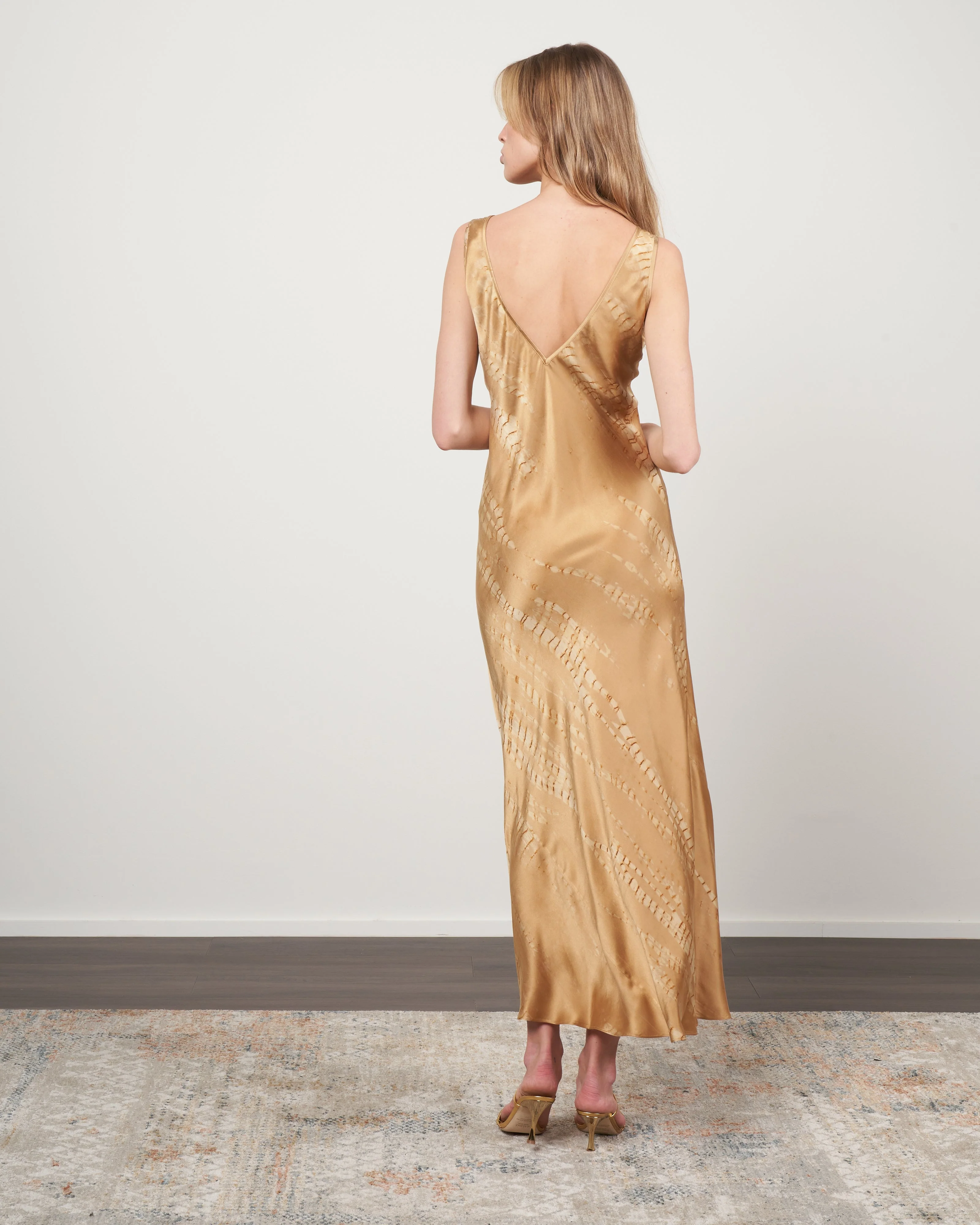 double v tie dye dress - gold silk - Image 3