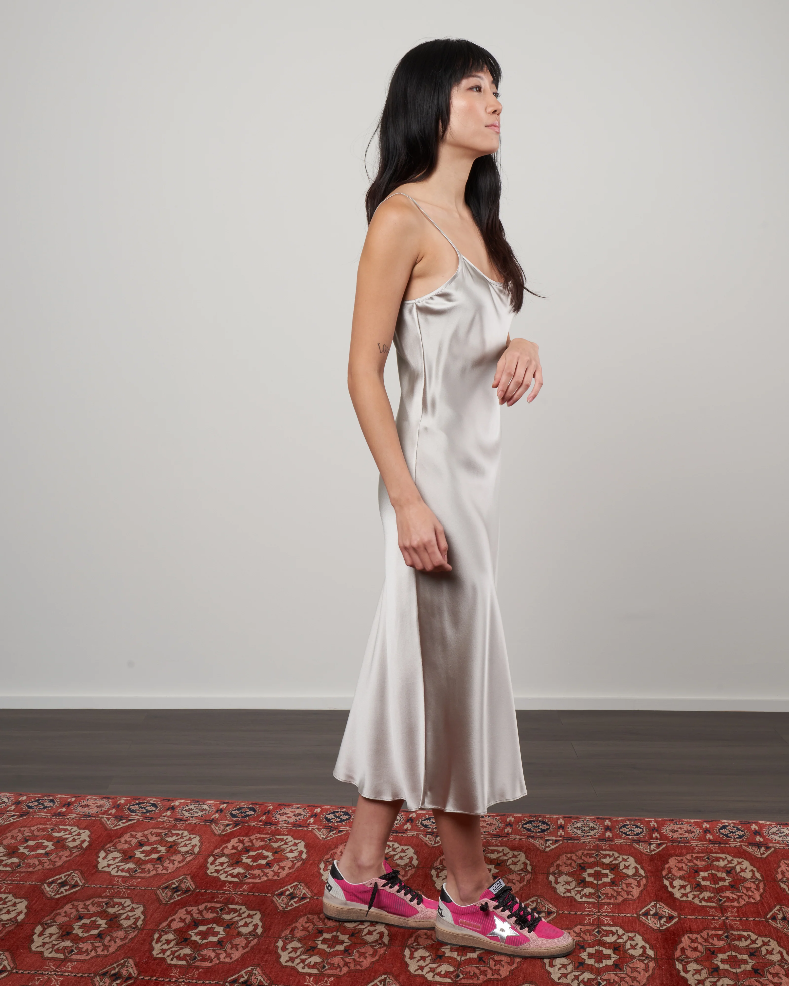 midi slip dress - silver silk - Image 2