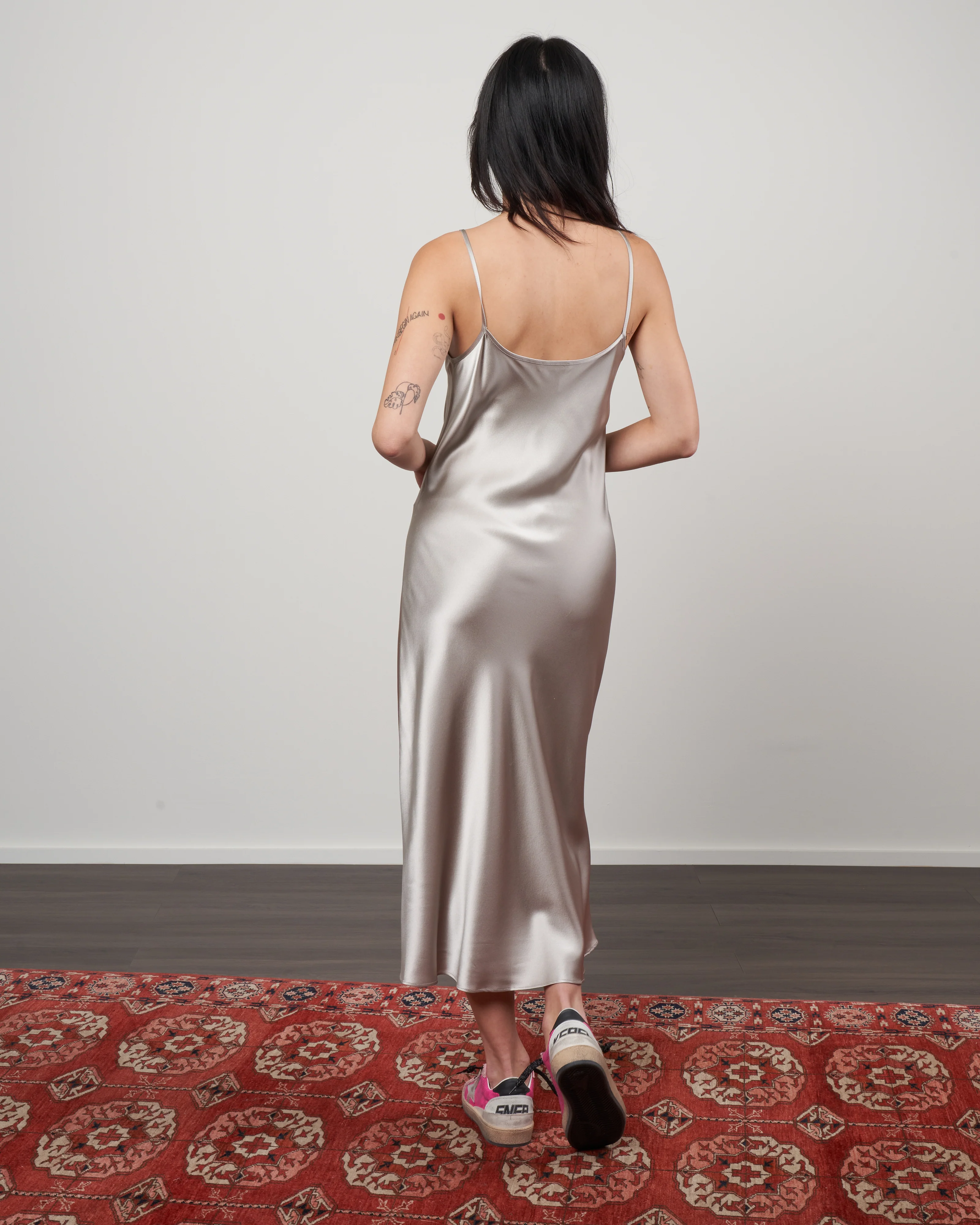 midi slip dress - silver silk - Image 3
