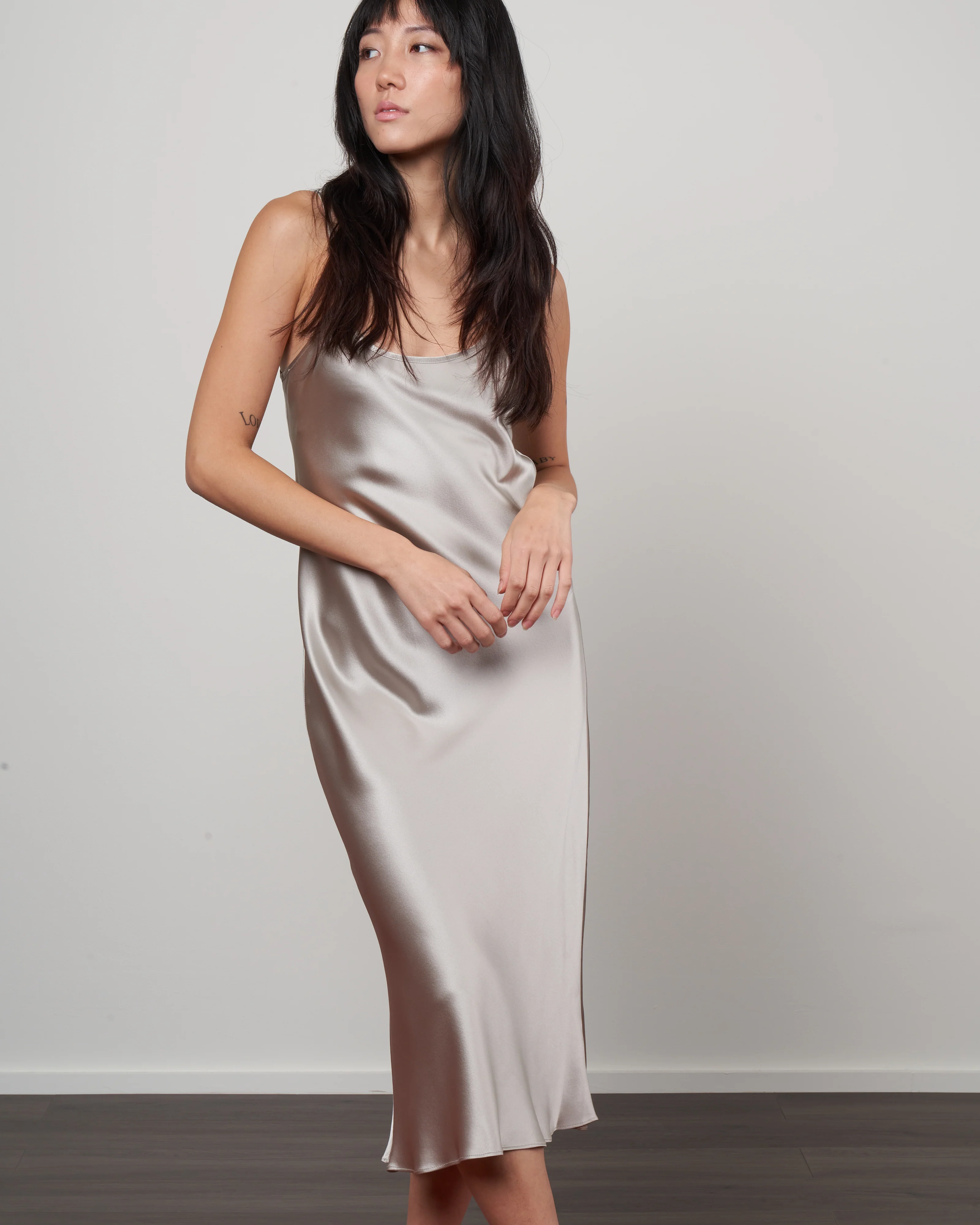midi slip dress - silver silk - Image 5
